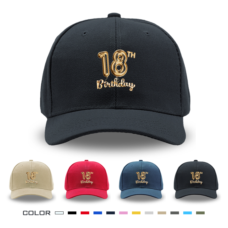 1pc New Baseball Cap with 18th Birthday Gold Balloon Print Unisex Adjustable Hat for Party Celebration Adults and Teens
