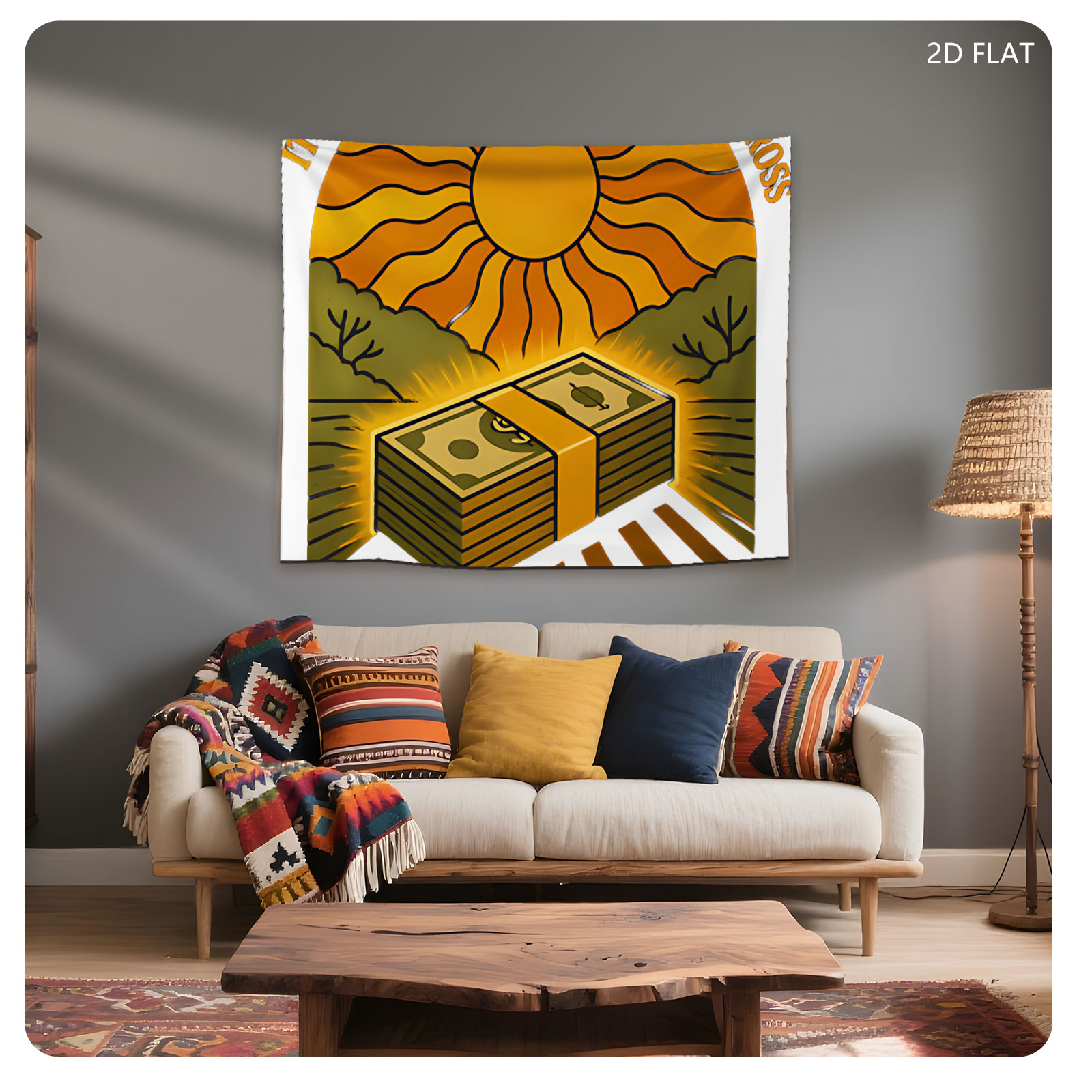 Money Glows Under the Sun: A Stack of Cash in a Radiant Landscape - Tapestry