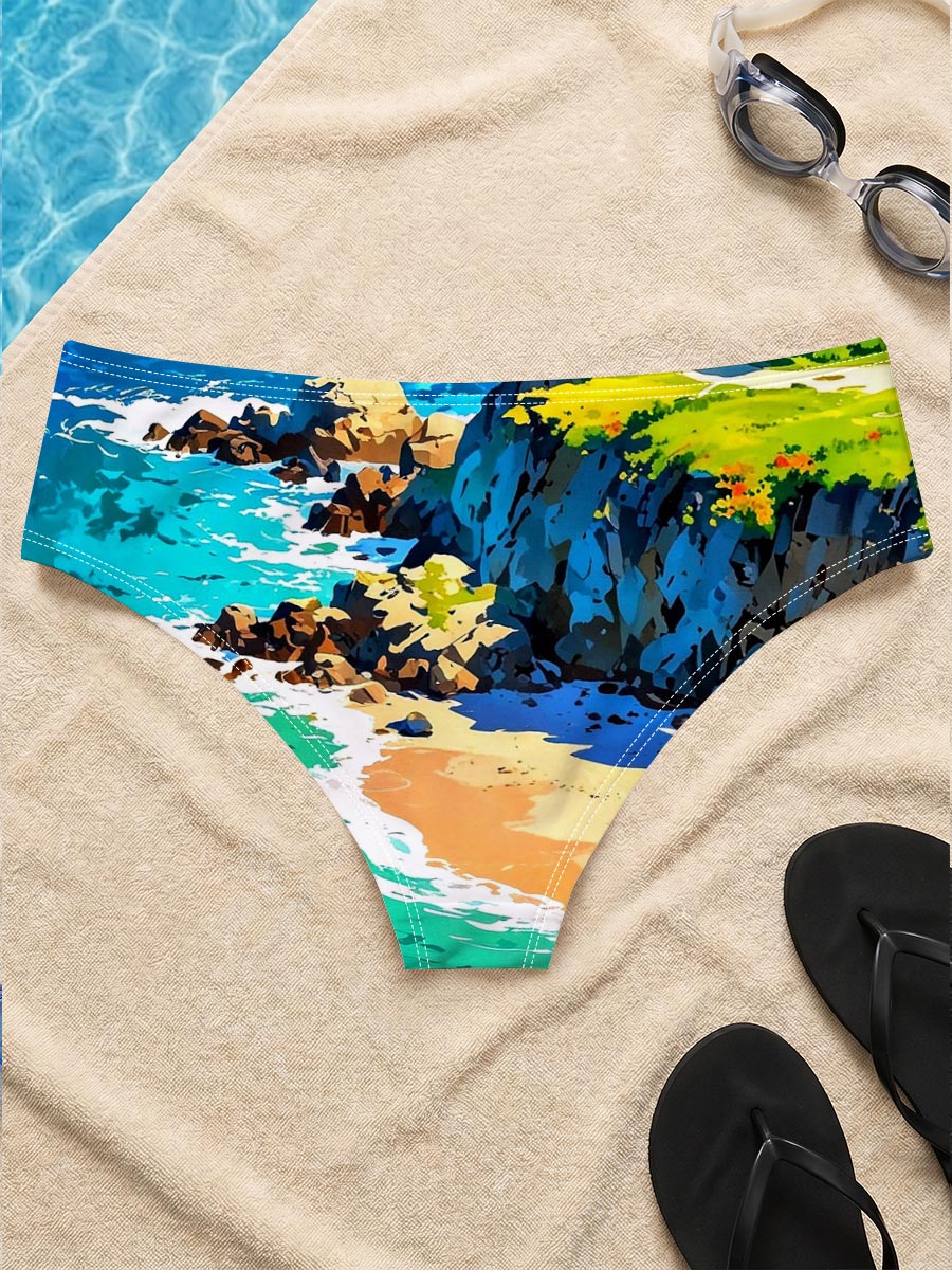 Coastal Lighthouse and Turquoise Bay with Boats -  Men's swim trunks