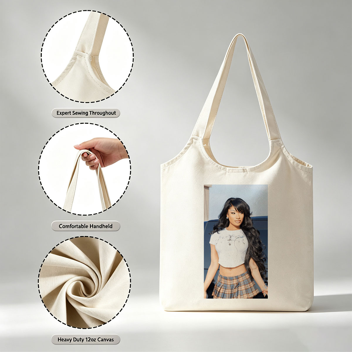 Cardi B in a Stylish Outfit with White Crop Top and Plaid Skirt Standing by a Car - Canvas shoulder bags/