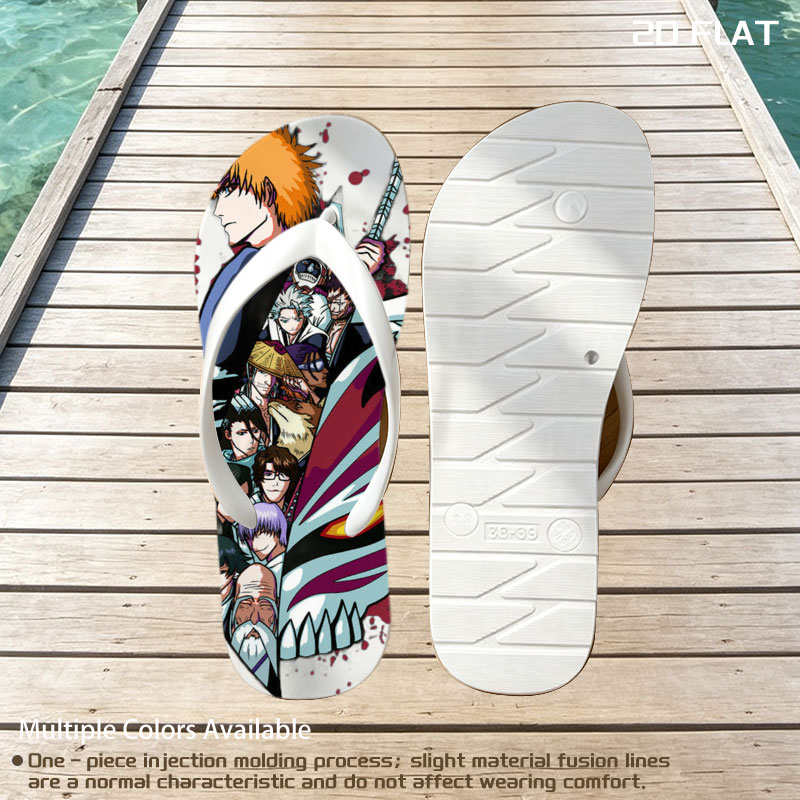 Bleach Characters: Ichigo Kurosaki, Rukia Kuchiki, Renji Abarai, and Others in Action Pose with Zanpakuto and Hollow Mask -  flip-flops