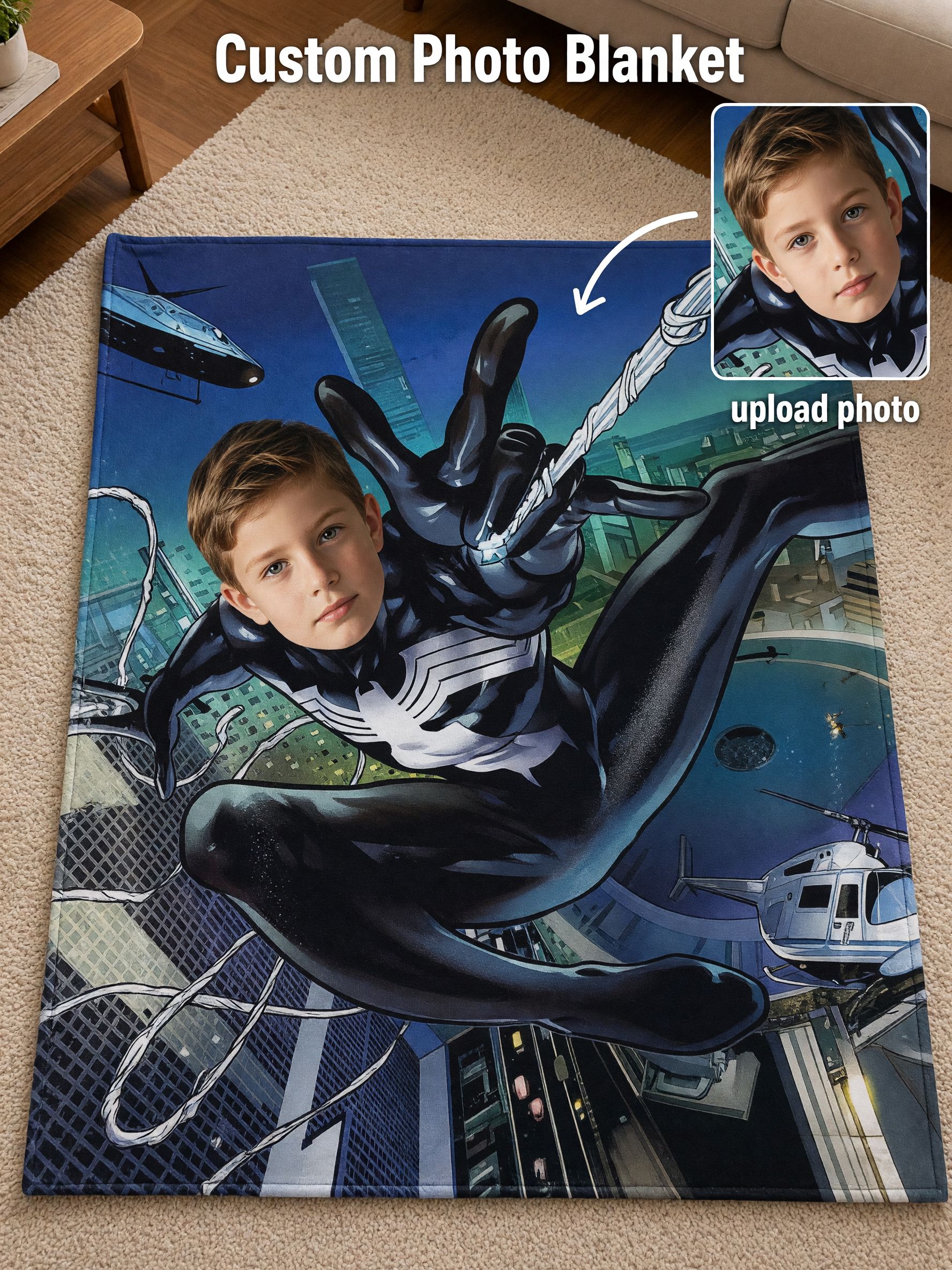 Custom Photo Superhero Blanket Soft Plush Flannel Throw Cozy Bed Fleece Cover Ideal Personalized Gift