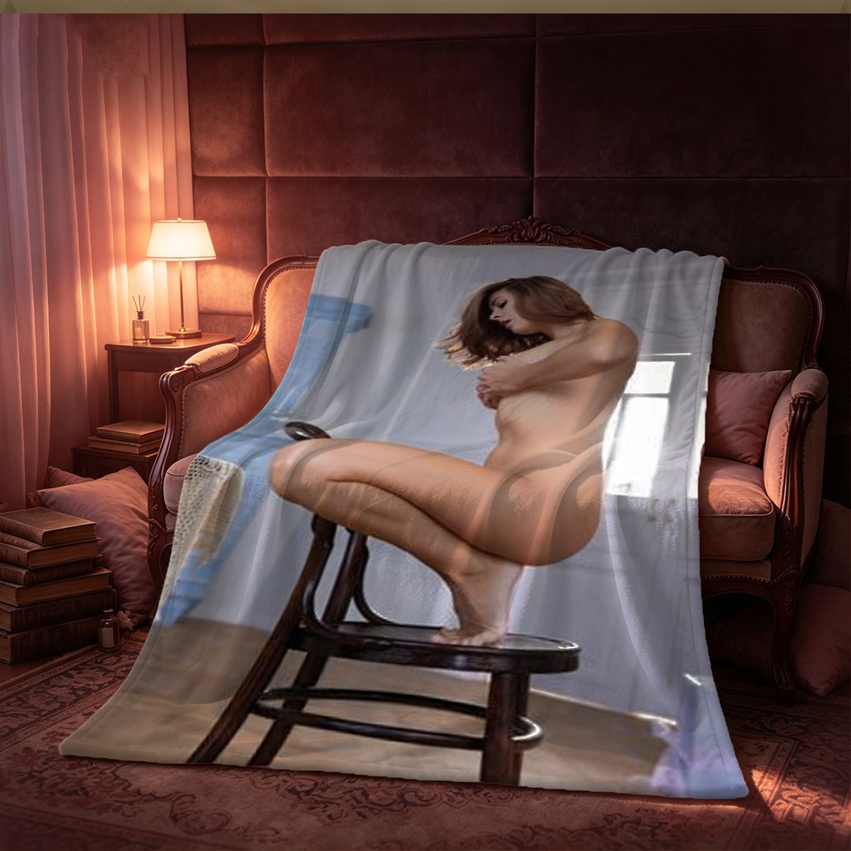 Two Women in Lingerie Kissing on Outdoor Lounge Chair - Blanket