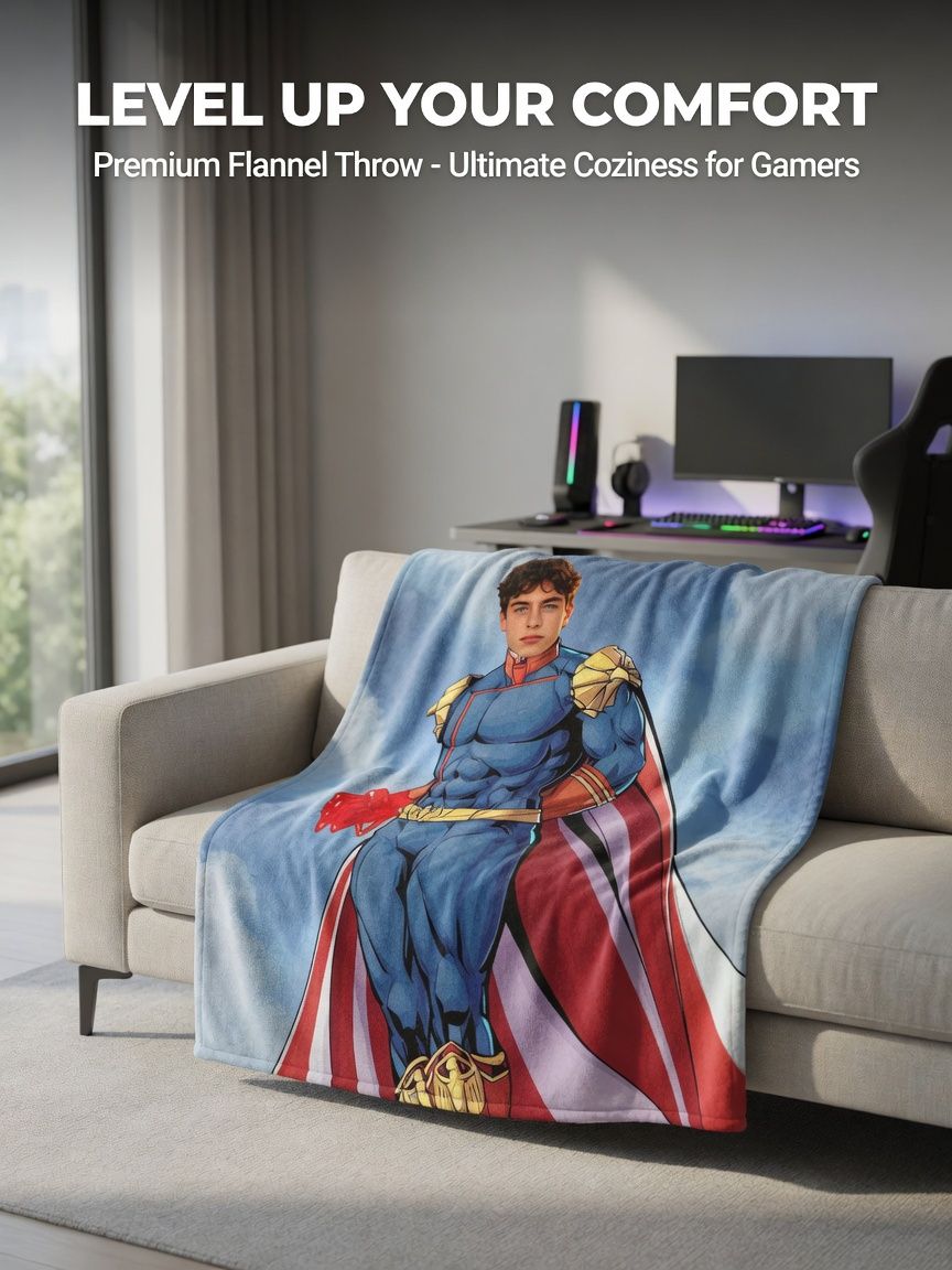 Custom Face Photo Flannel Blanket Personalized Superhero Comic Throw Ultra Soft Anti Pilling Cozy Keepsake Gift