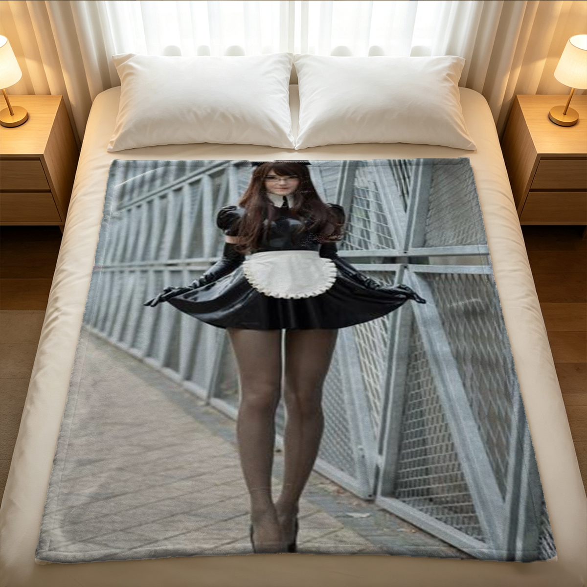 Sensual Portrait of Japanese Beauty with Bare Shoulders - Blanket
