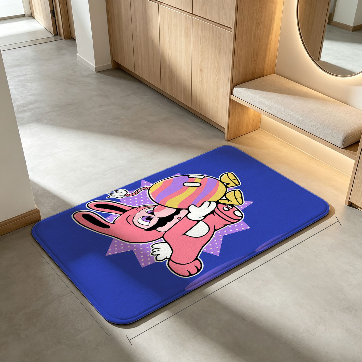 Mario in Bunny Suit Hugs Rainbow Koopa Shell - Flannel floor mat