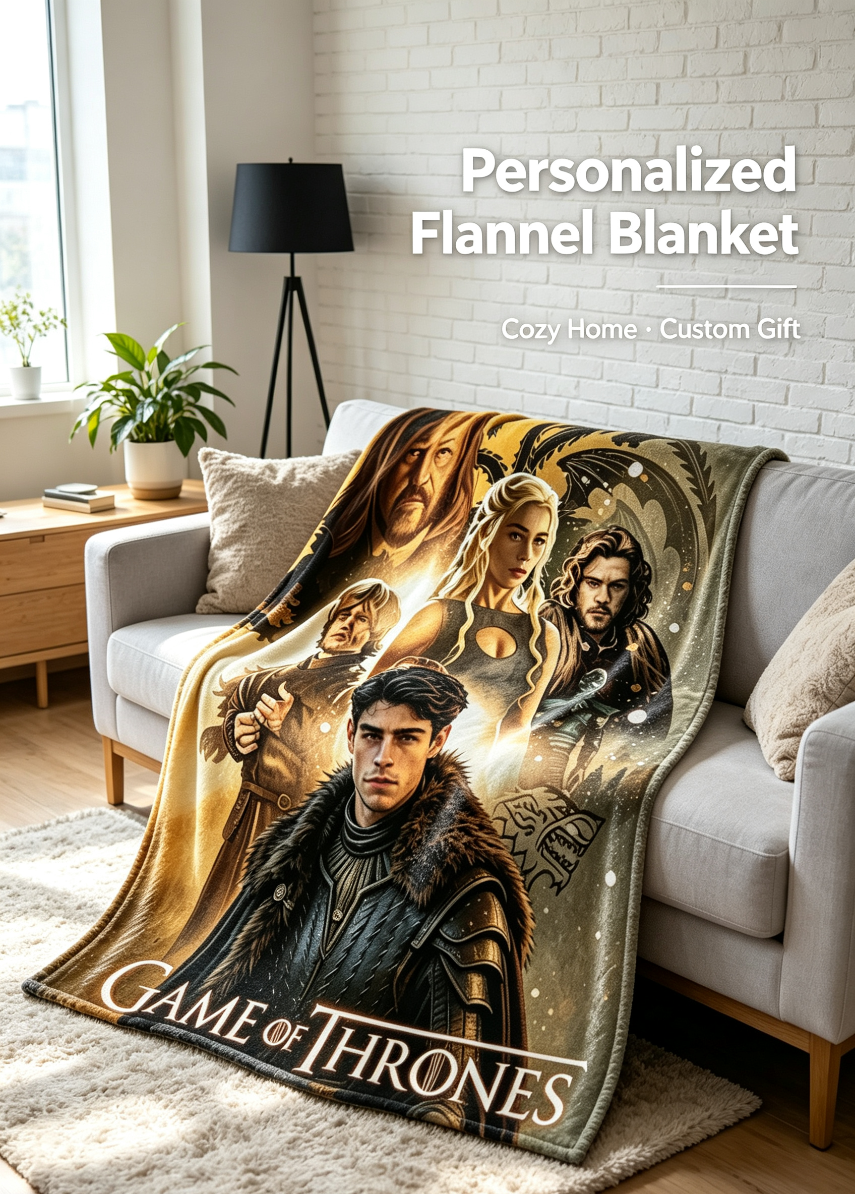 Custom Face Blanket Game of Thrones Flannel Blanket Perfect for Couch Time or Bedroom Decor Ideal Gift for Fans and Collectors