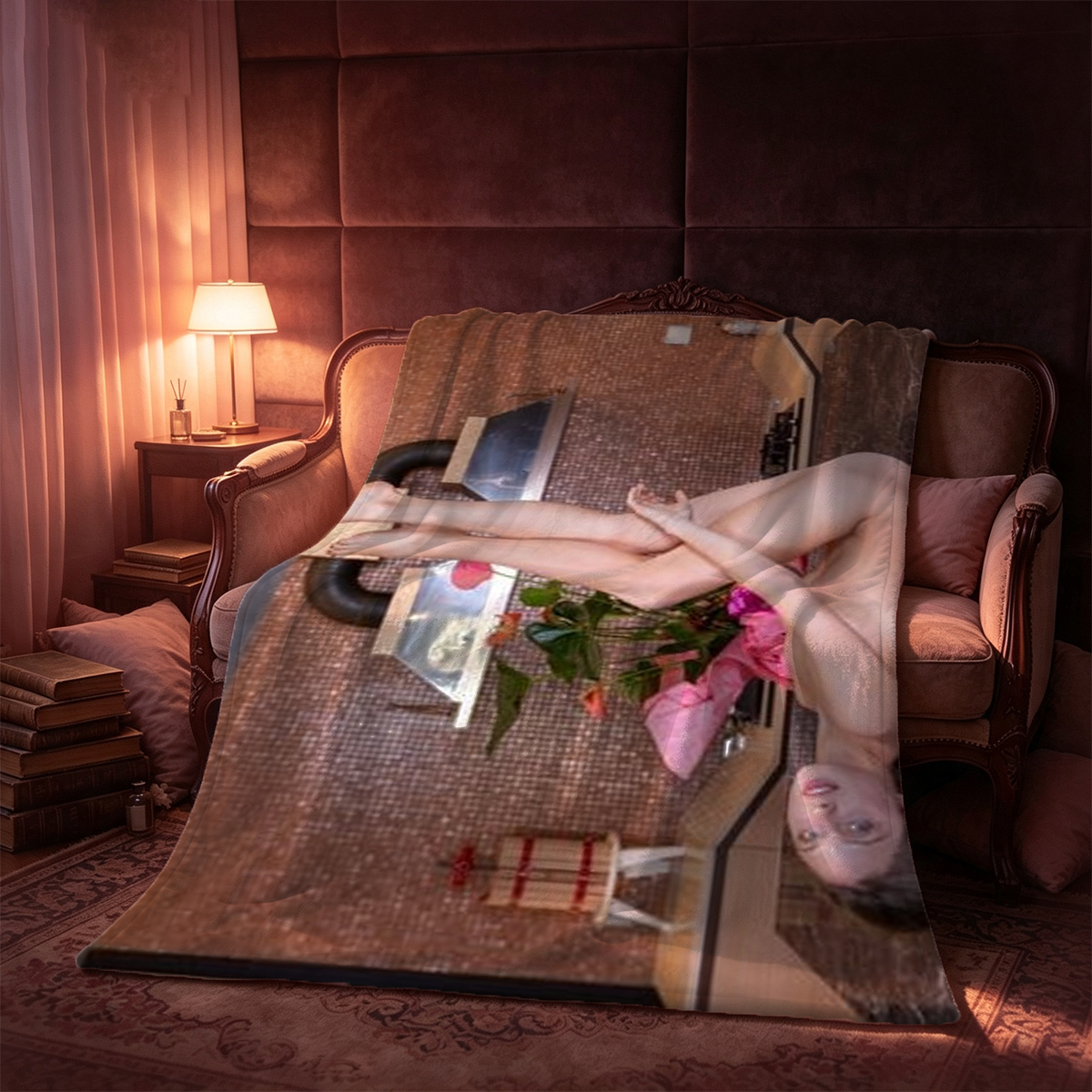 Nude Brunette Smiling at Doorway - Blanket