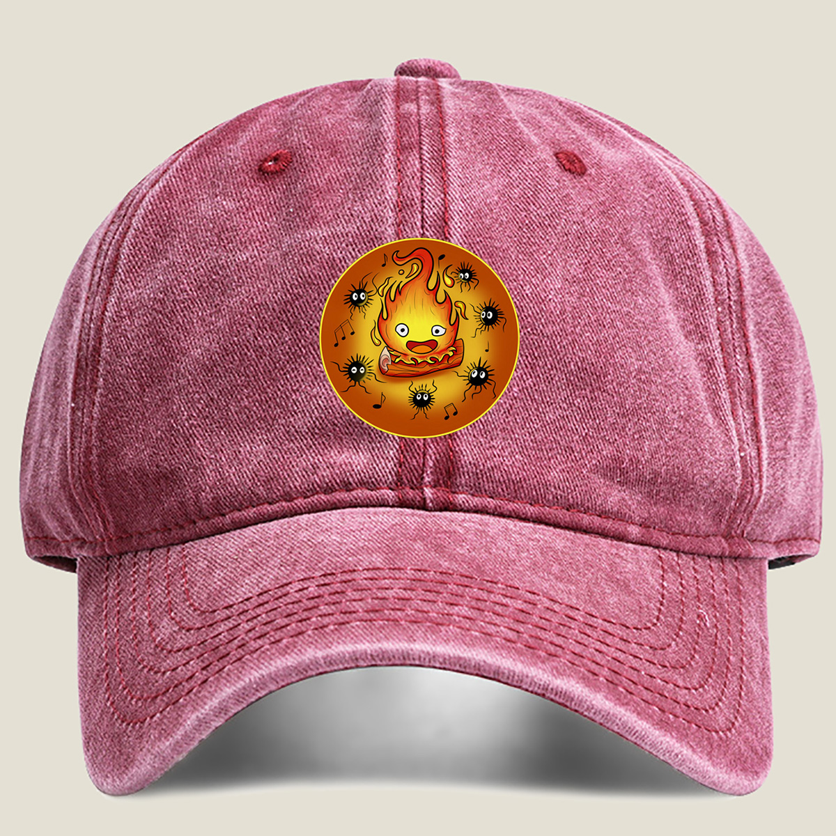 Flame Character with Spiders and Music Notes - Washed Denim - Baseball Cap