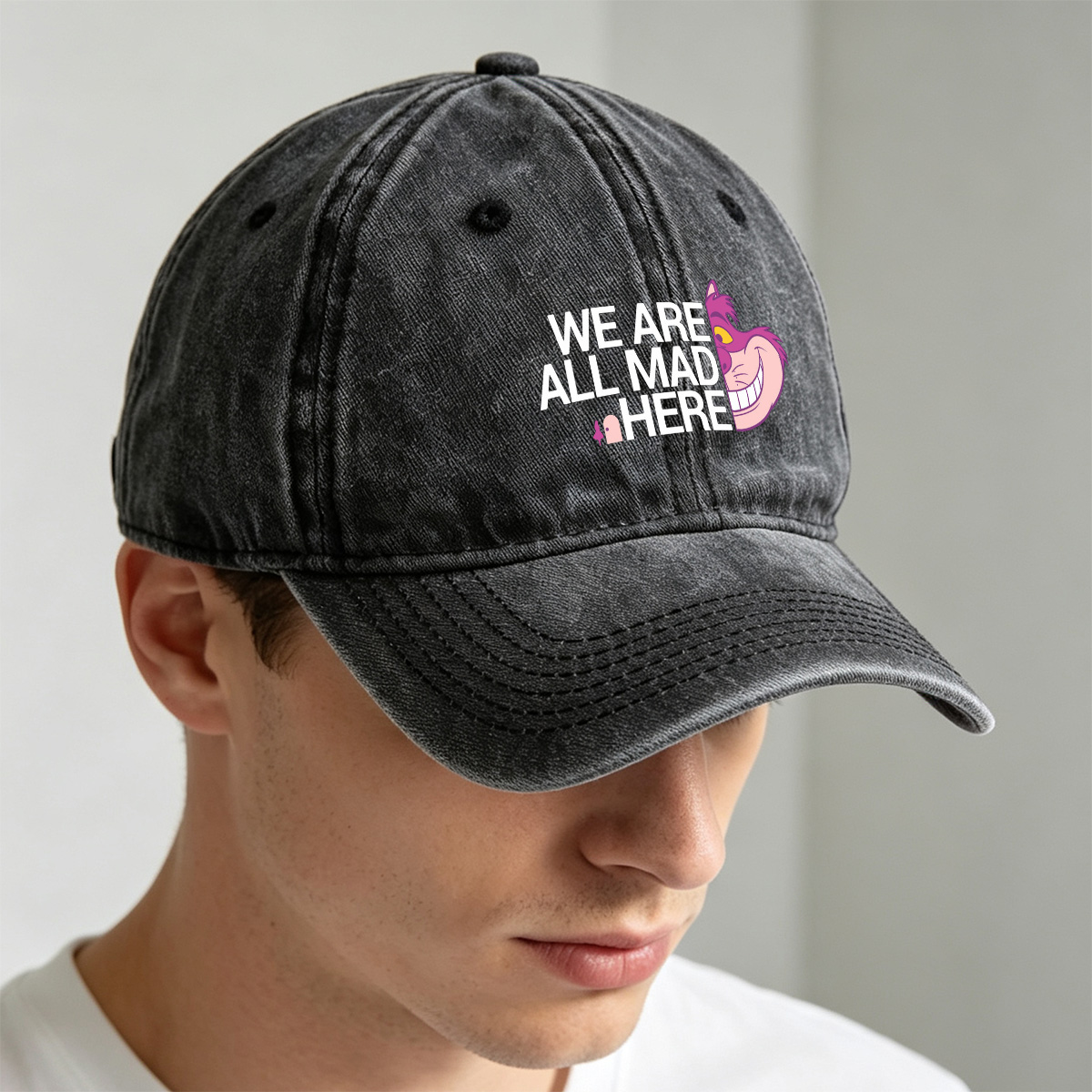 Alice in Wonderland - Cheshire Cat: We Are All Mad Here - Washed Denim - Baseball Cap