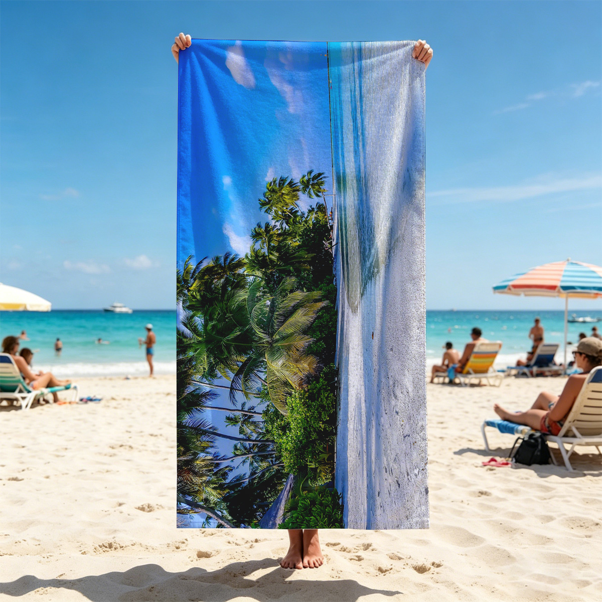 Tropical Beach with Palm Trees and Crystal Clear Water - Beach towels