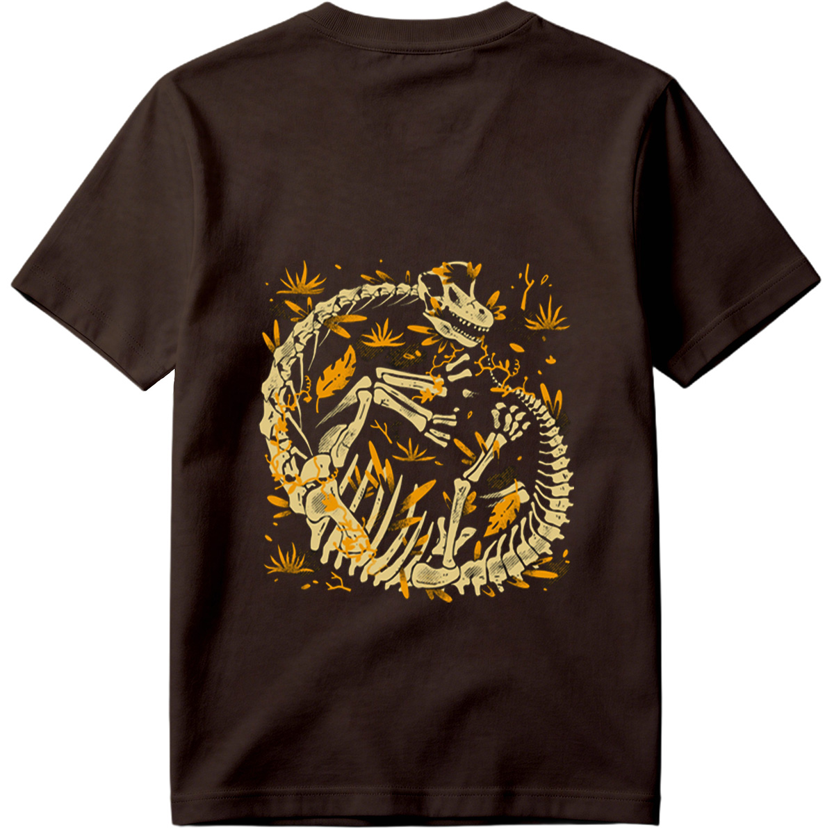 Dinosaur Skeleton in Circular Pose with Foliage - Tee