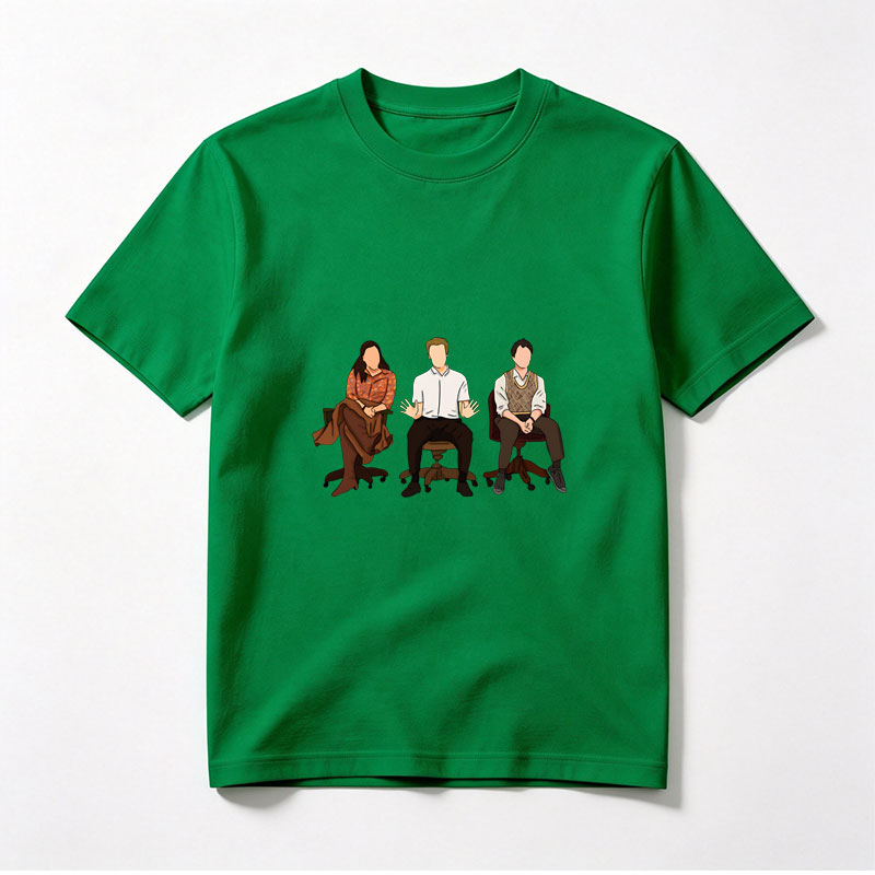 Three Individuals in a Discussion Setting - Tee