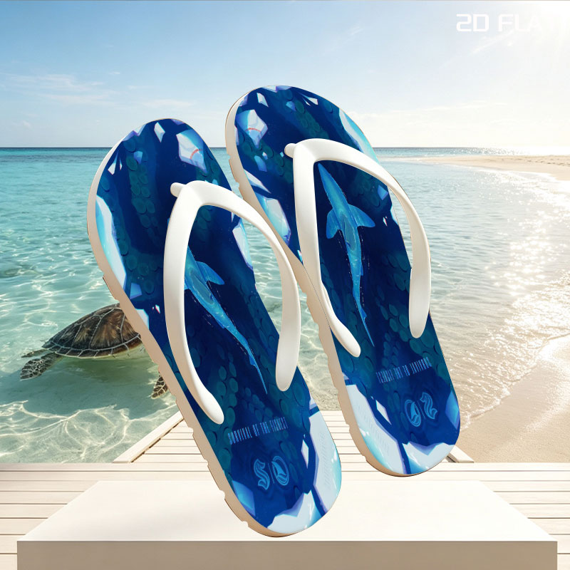 Shark swims through icy coral reef in deep blue ocean -  flip-flops