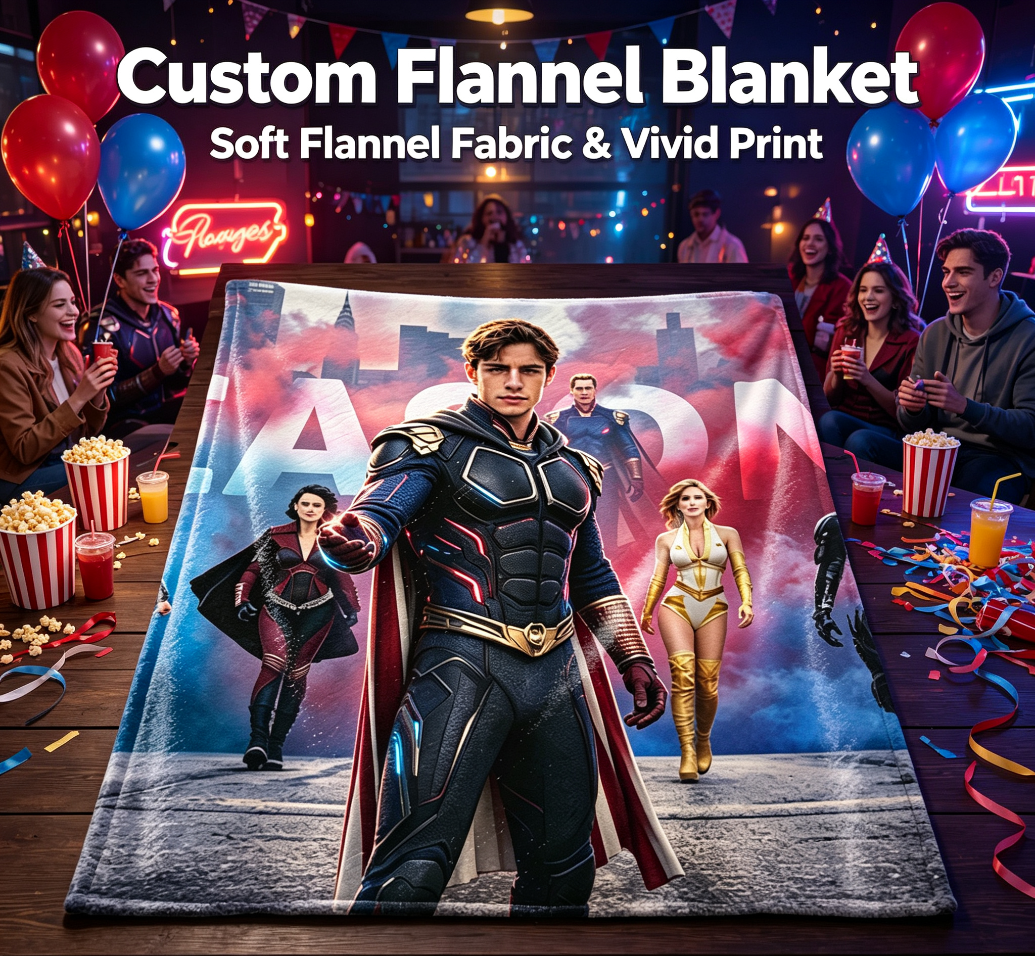 Custom Face Blanket - The Boys Season 3 Superheroes Flannel Blanket for Couch, Bed, or Travel - Perfect Gift or Giveaway for Fans