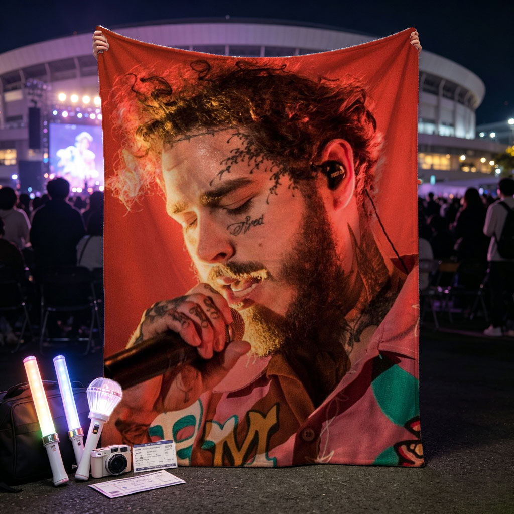 Post Malone Performing Live on Stage with Microphone in Hand - Blankets