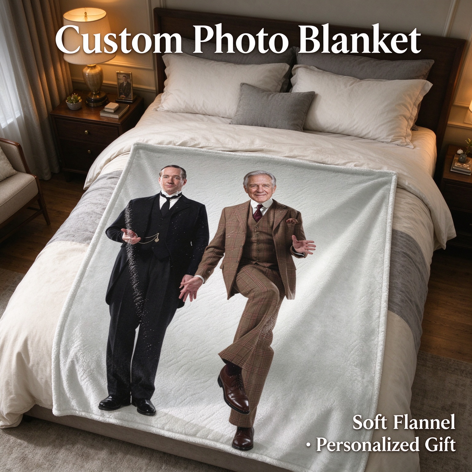 Custom Face Photo Flannel Blanket, Ultra Soft Plush Throw Blanket, Ideal Personalized Gift for Bed and Couch
