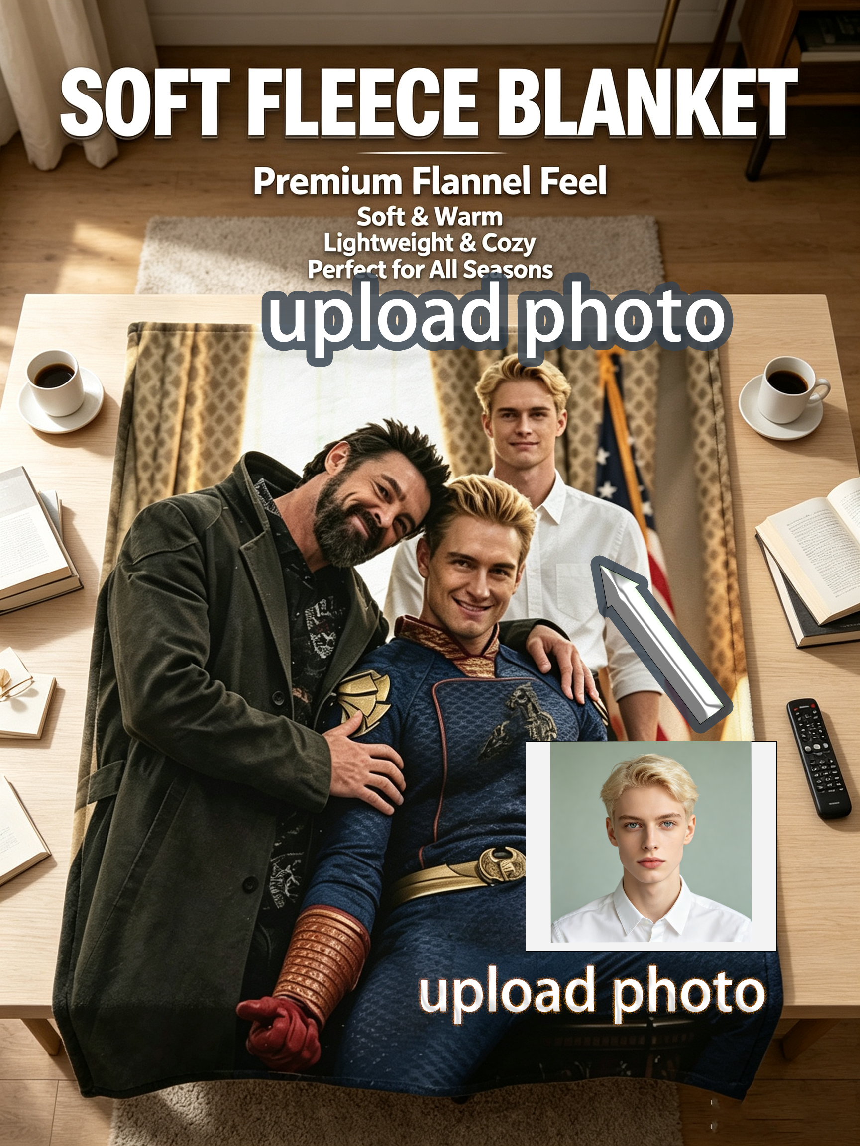 Custom Face Blanket The Boys Homelander and Soldier Boy Flannel Blanket Cozy Living Room or Bedroom Gift for Fans Collectible Throw Blanket