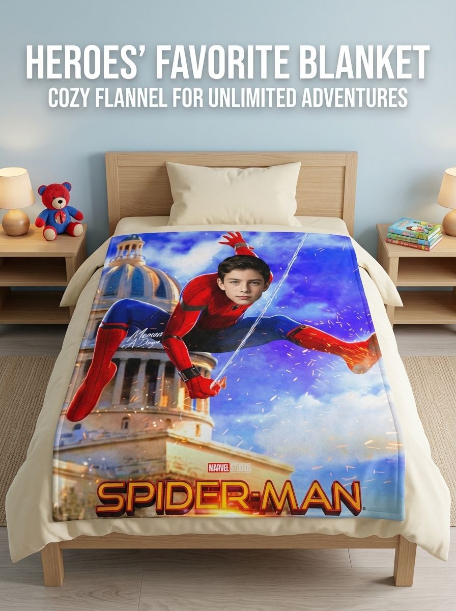 Custom Face Superhero Flannel Throw Blanket Personalized Photo Fleece Bed Sofa Cover Ideal Cozy Gift for Boys and Kids