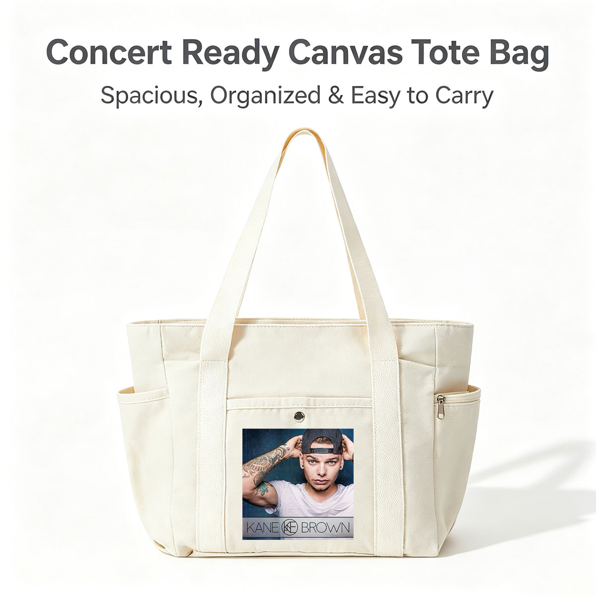 Kane Brown in a Casual Pose with Tattooed Arm and Cap on Dark Background - Multi-pocket bags