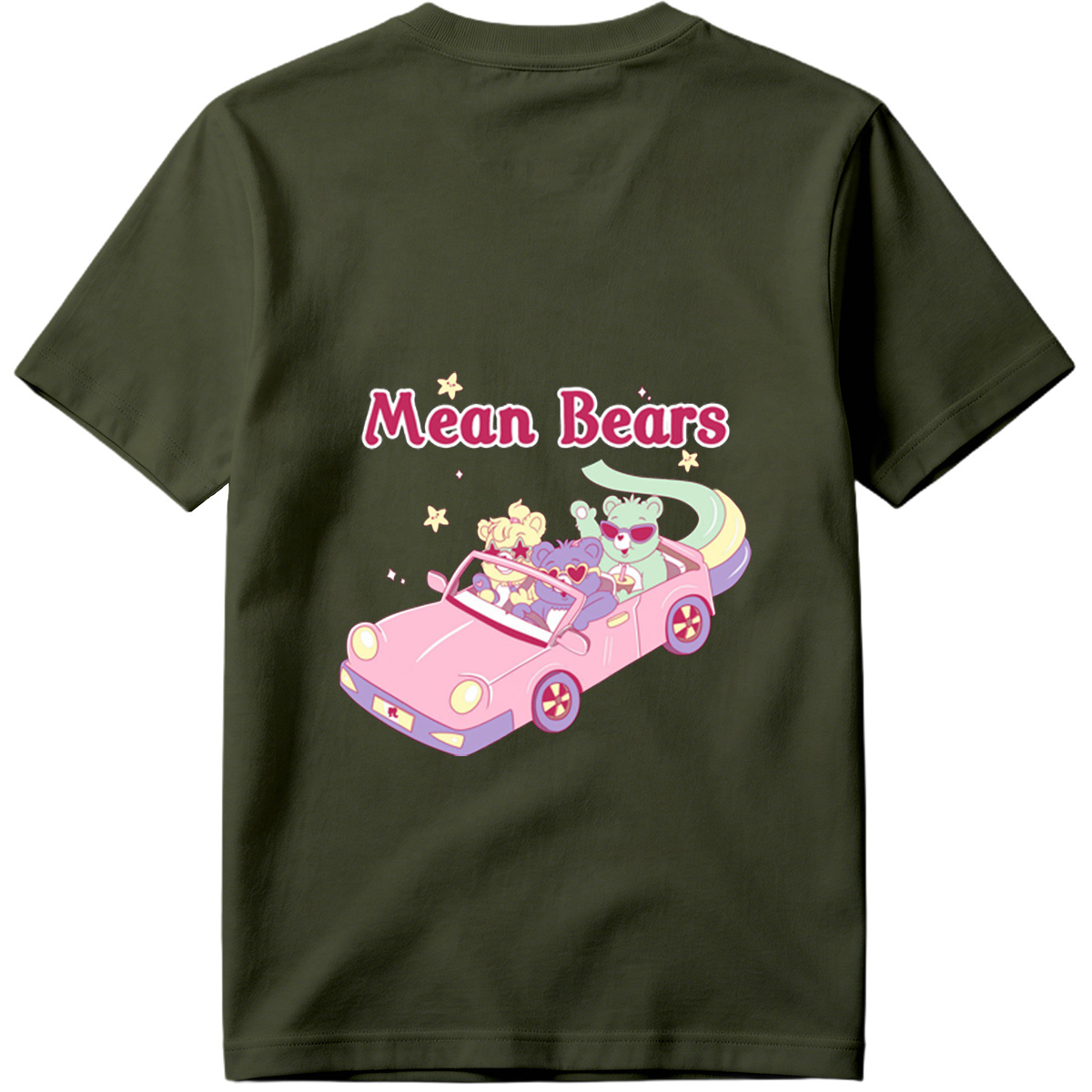 Mean Bears in a Pink Car with Three Cute Characters - Tee