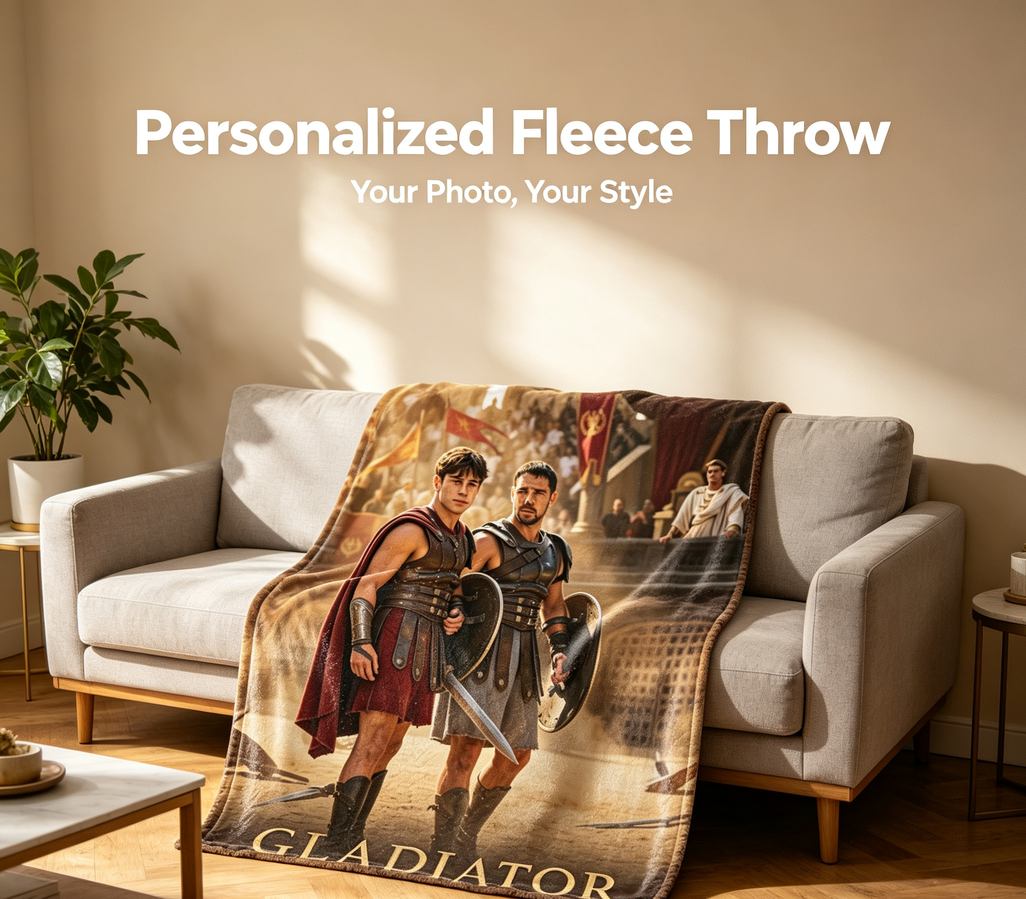Custom Face Blanket Gladiator Movie Inspired Flannel Blanket for Couch or Bed Comfort Perfect Gift for Movie Fans and History Enthusiasts