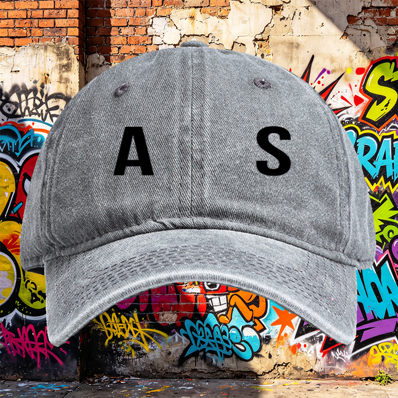 Unisex Classic Washed Cotton Hat with A&S Logo Print - Casual Outdoor Sun Protection Cap for Men and Women, Perfect for Daily Wear, Travel, Hiking, and Urban Lifestyle