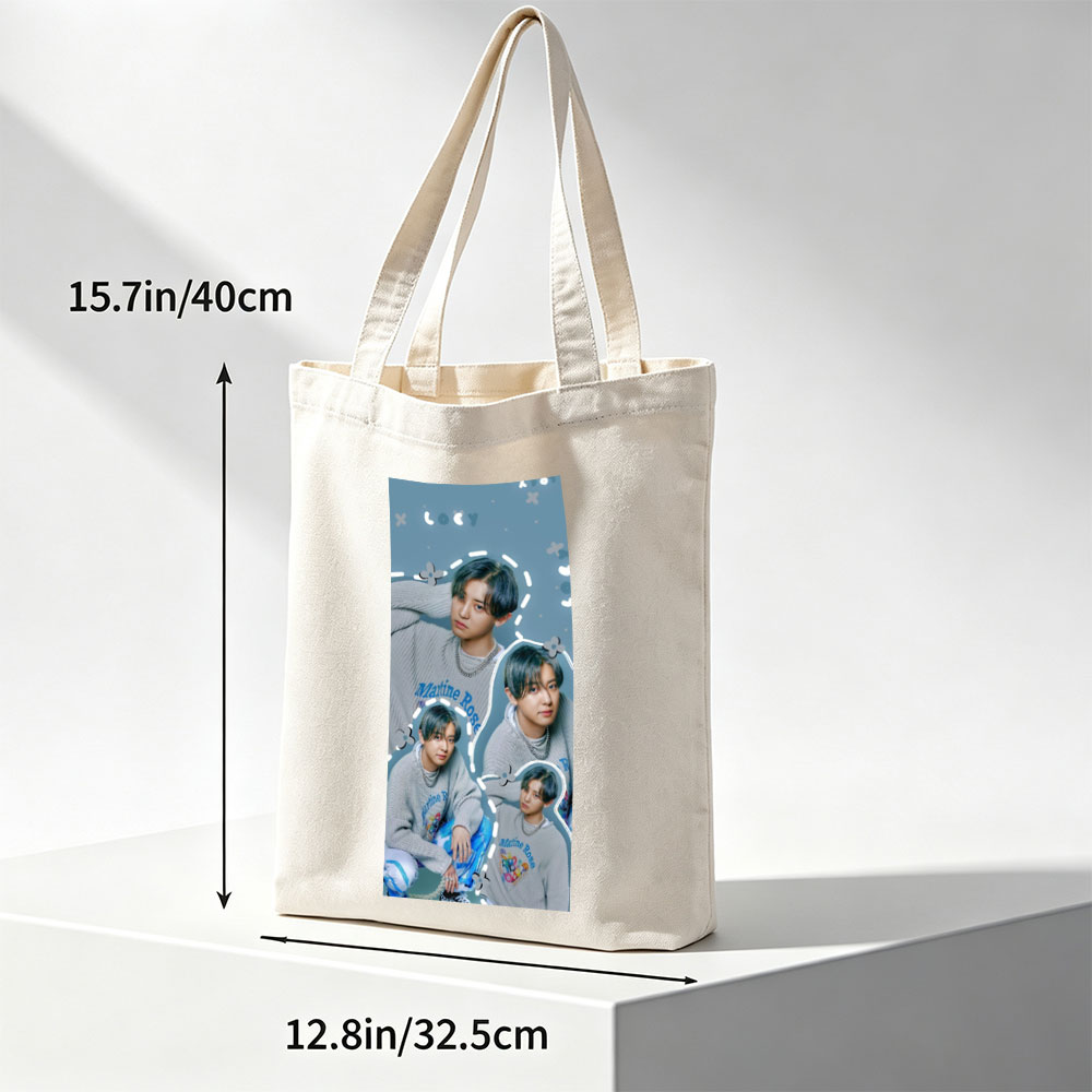 Kai - Multiple Poses in Gray Sweater with Marine Rose Design - Collage Style Photo - Canvas tote bags