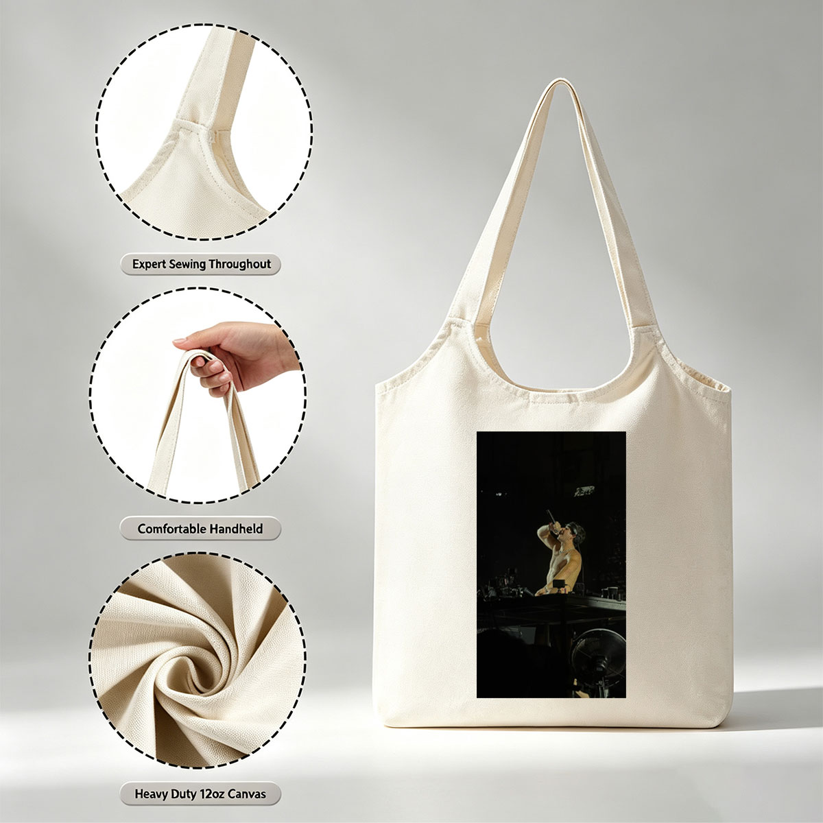 The Weeknd Performing Shirtless on Stage with Microphone - Canvas shoulder bags/