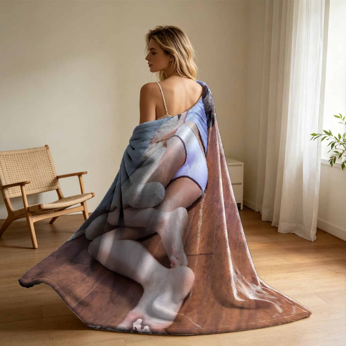 Nude Redhead Covering with Icy Pole Towel in Living Room - Blanket