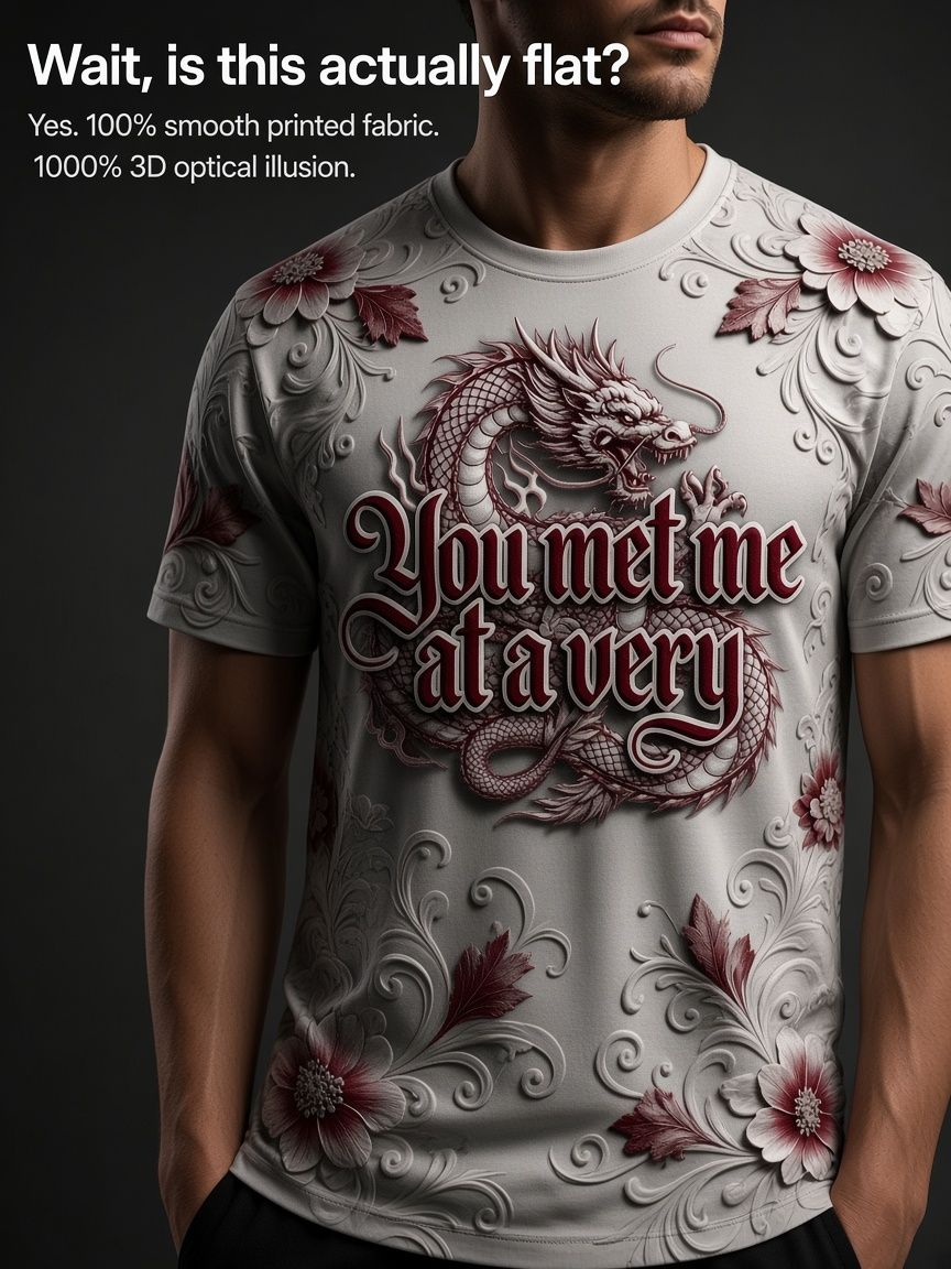 Dragon Relief 3D Optical Illusion Graphic Tee Breathable Athletic Mesh T-Shirt Casual and Sports Wear
