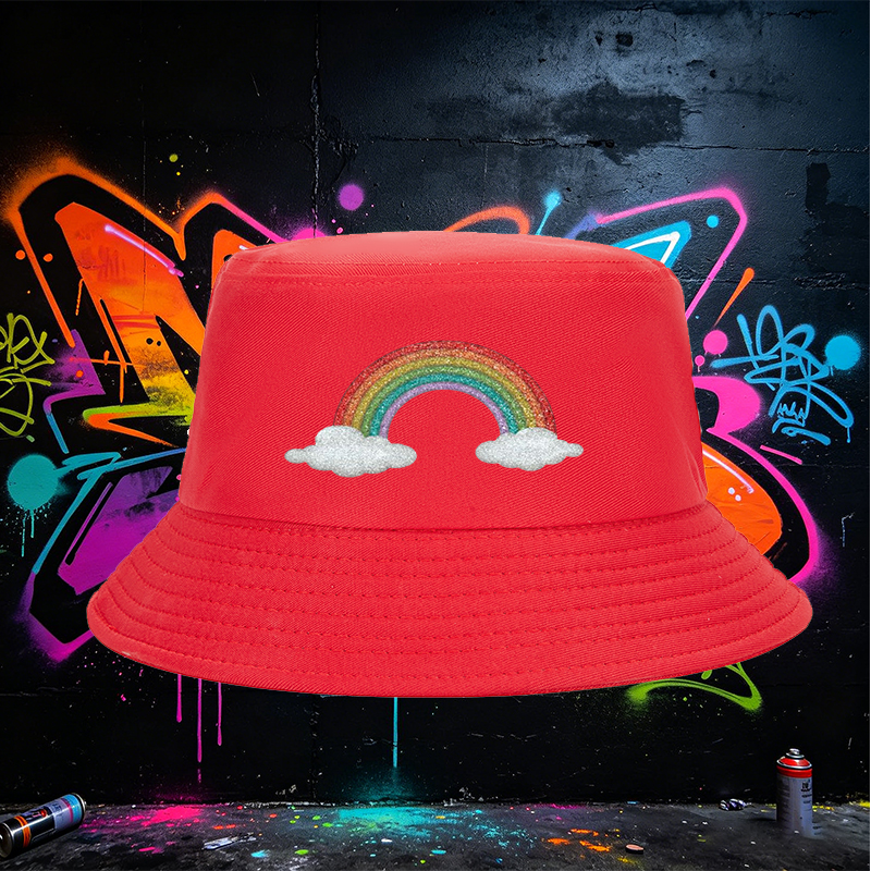 Unisex Rainbow Glitter Bucket Hat with Cloud Design - Classic Fisherman Hat for Outdoor Activities, Beach, Travel, and Casual Wear - Perfect for Youth, Adults, and Fashion Lovers Seeking Vibrant Style