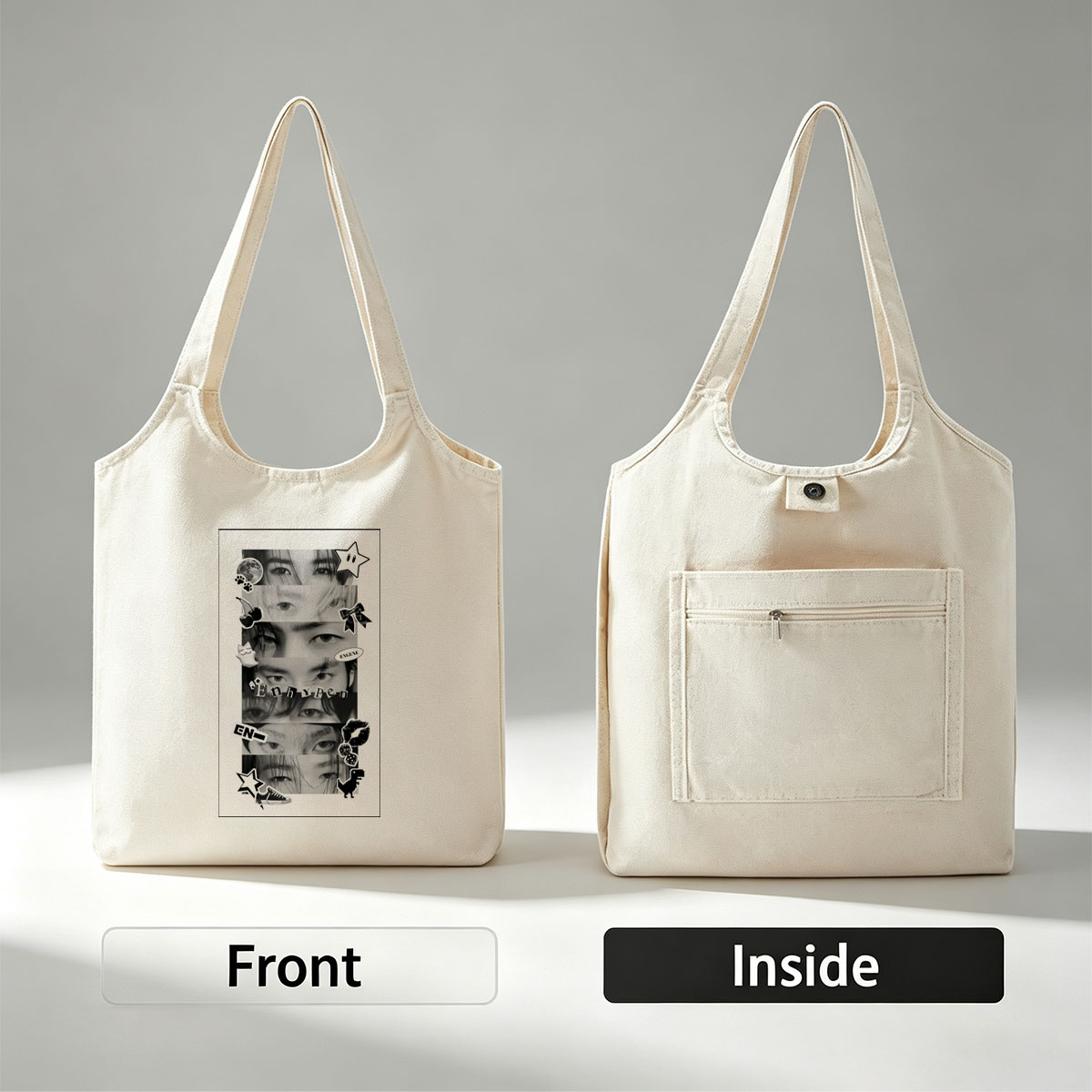 Enhypen Eyes Collage Black and White Sticker Art - Canvas shoulder bags/