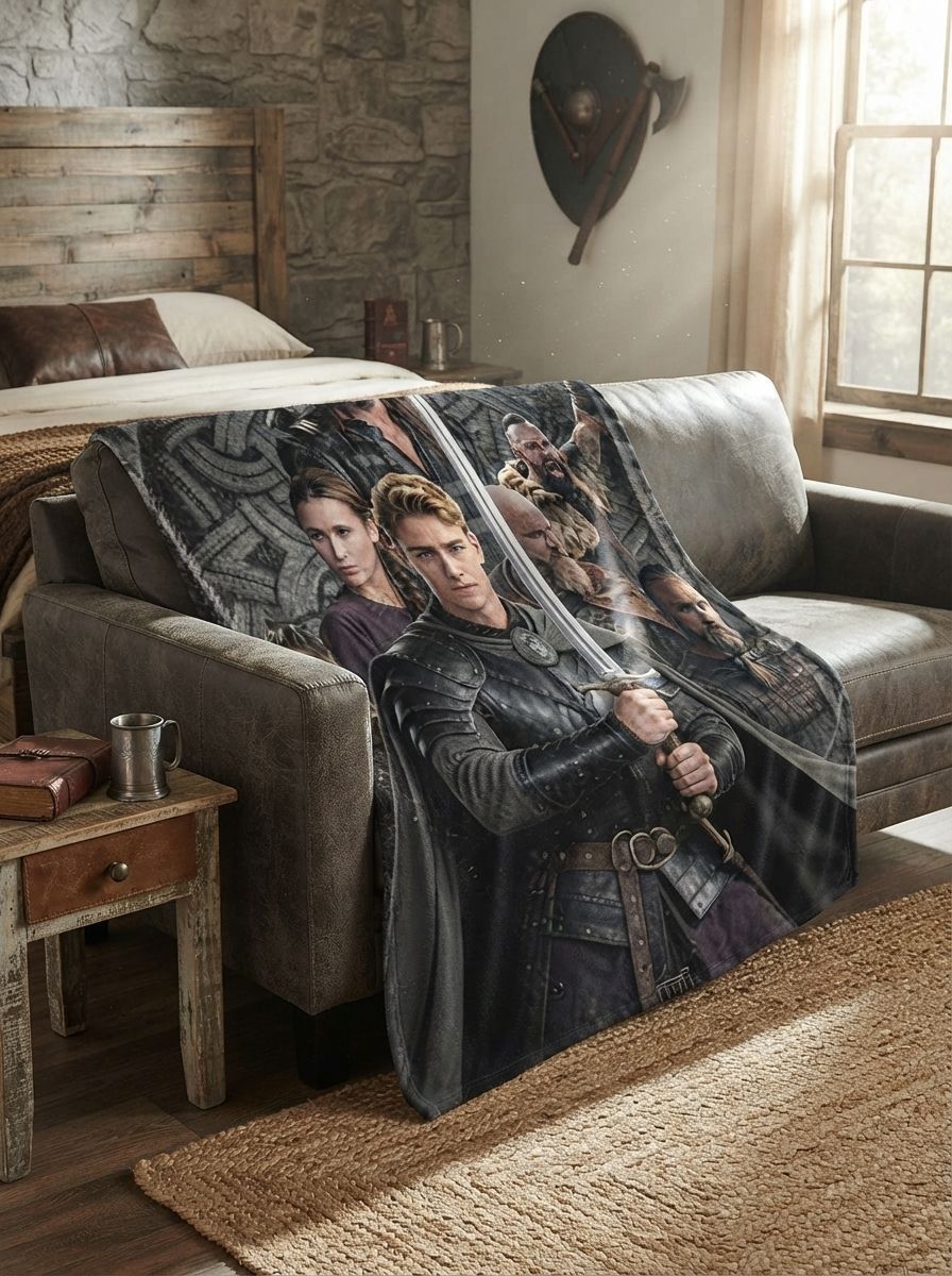 Custom Photo Face Flannel Fleece Throw Blanket, Personalized Medieval Warrior Portrait Soft Cozy Bedding Wrap