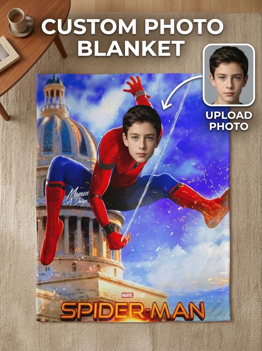 Custom Face Superhero Flannel Throw Blanket Personalized Photo Fleece Bed Sofa Cover Ideal Cozy Gift for Boys and Kids