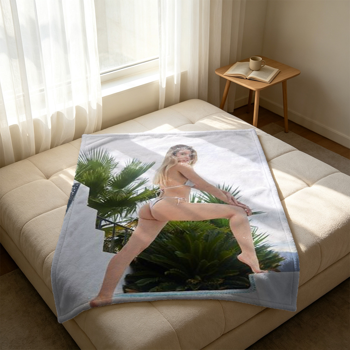Elegant Woman in White Shirt and Black Corset Posing in Modern Interior. - Blanket