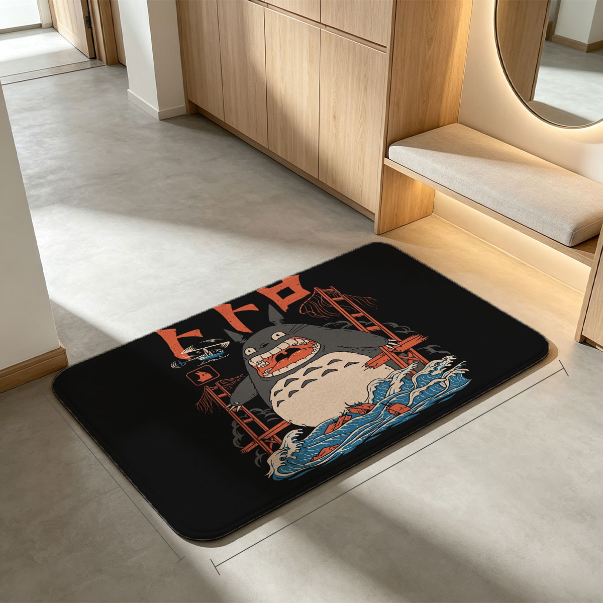 Totoro in a Storm with Ladder and Helicopter - Flannel floor mat