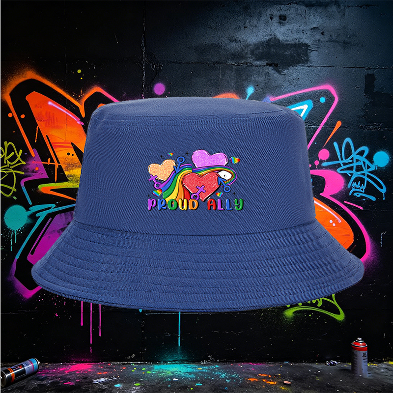 Unisex Fisherman Hat with Rainbow Pride Hearts and 