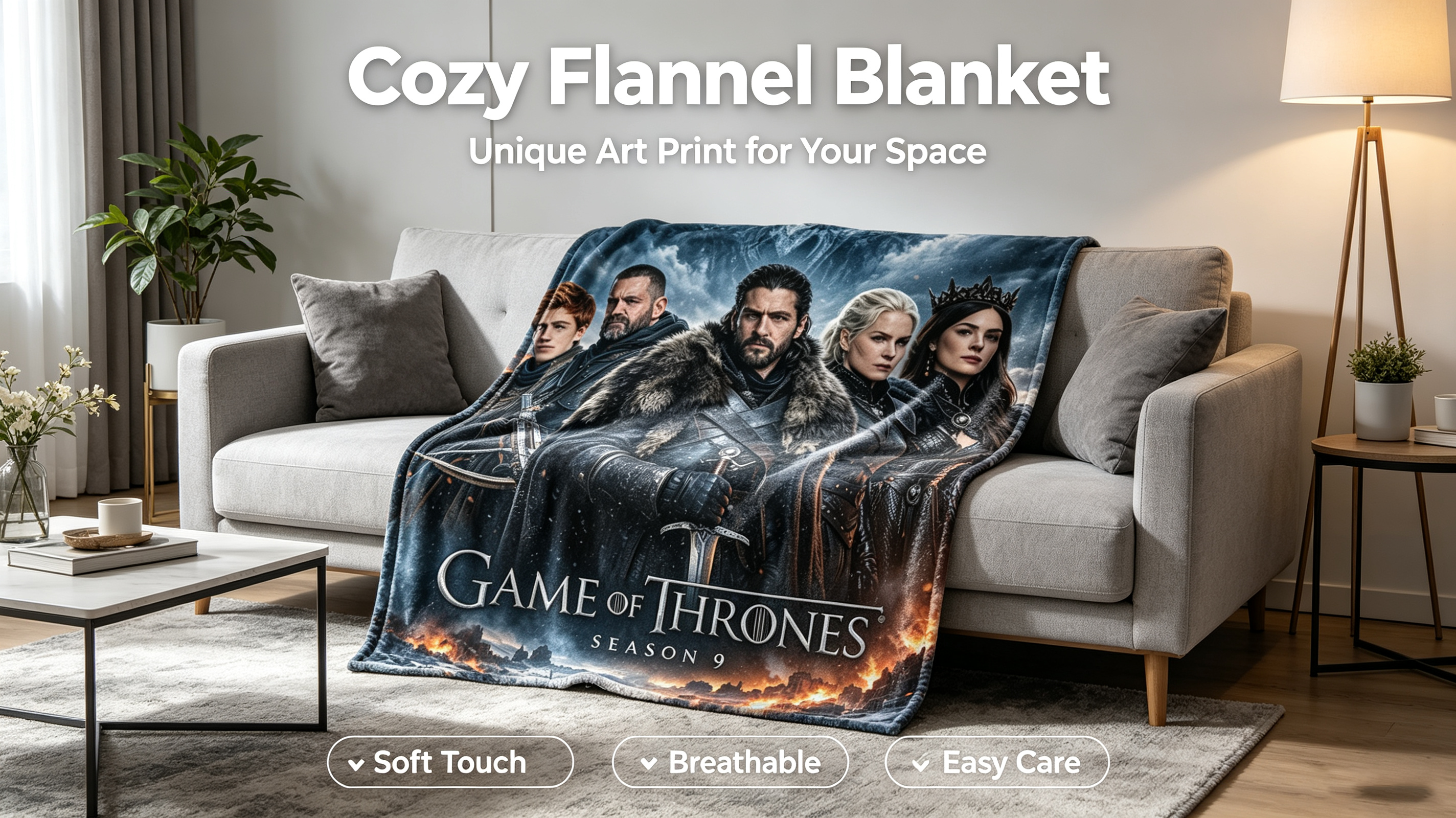 Custom Face Blanket Game of Thrones Season 9 Flannel Blanket for Fans and Collectors – Perfect Gift or Giveaway for TV Show Enthusiasts