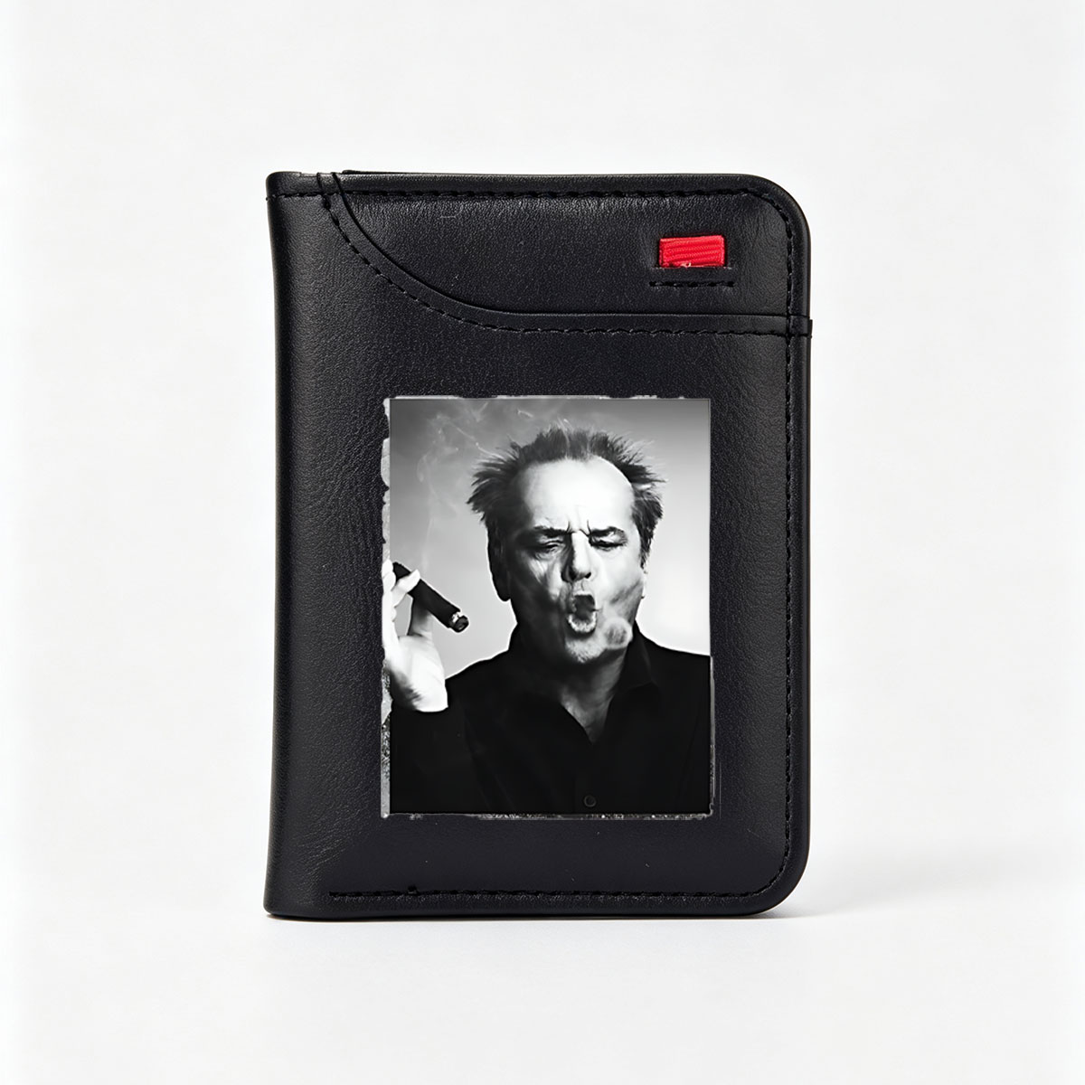 Jack Nicholson smoking a cigar, intense expression, black and white portrait - Vertical Style Wallet