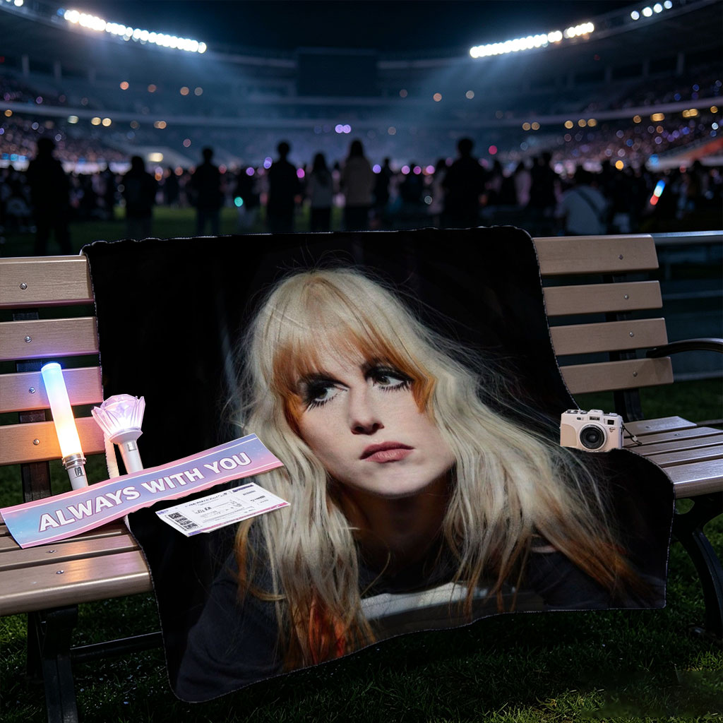 Hayley Williams in a Dramatic Portrait with Intense Gaze and Blonde Hair Against Dark Background - Blankets