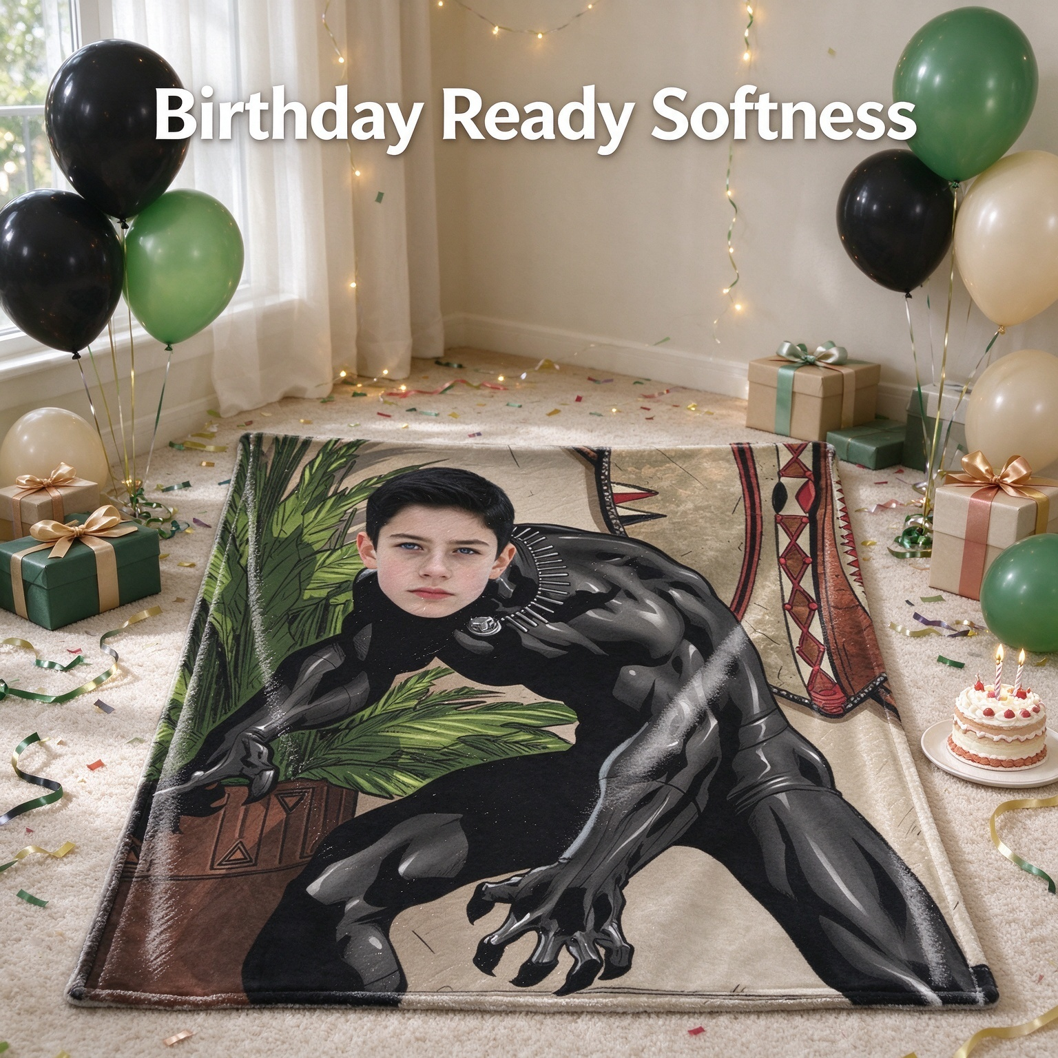 Custom Face Blanket Personalized Photo Comic Warrior Flannel Throw Ultra Soft Cozy Gift for Boys and Kids