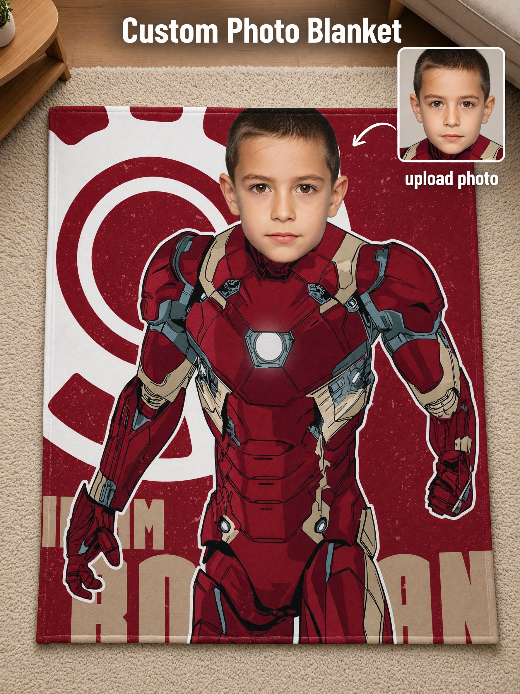 Custom Face Photo Superhero Flannel Blanket Personalized Cozy Warm Throw Blanket for Boys Girls Birthday Gift
