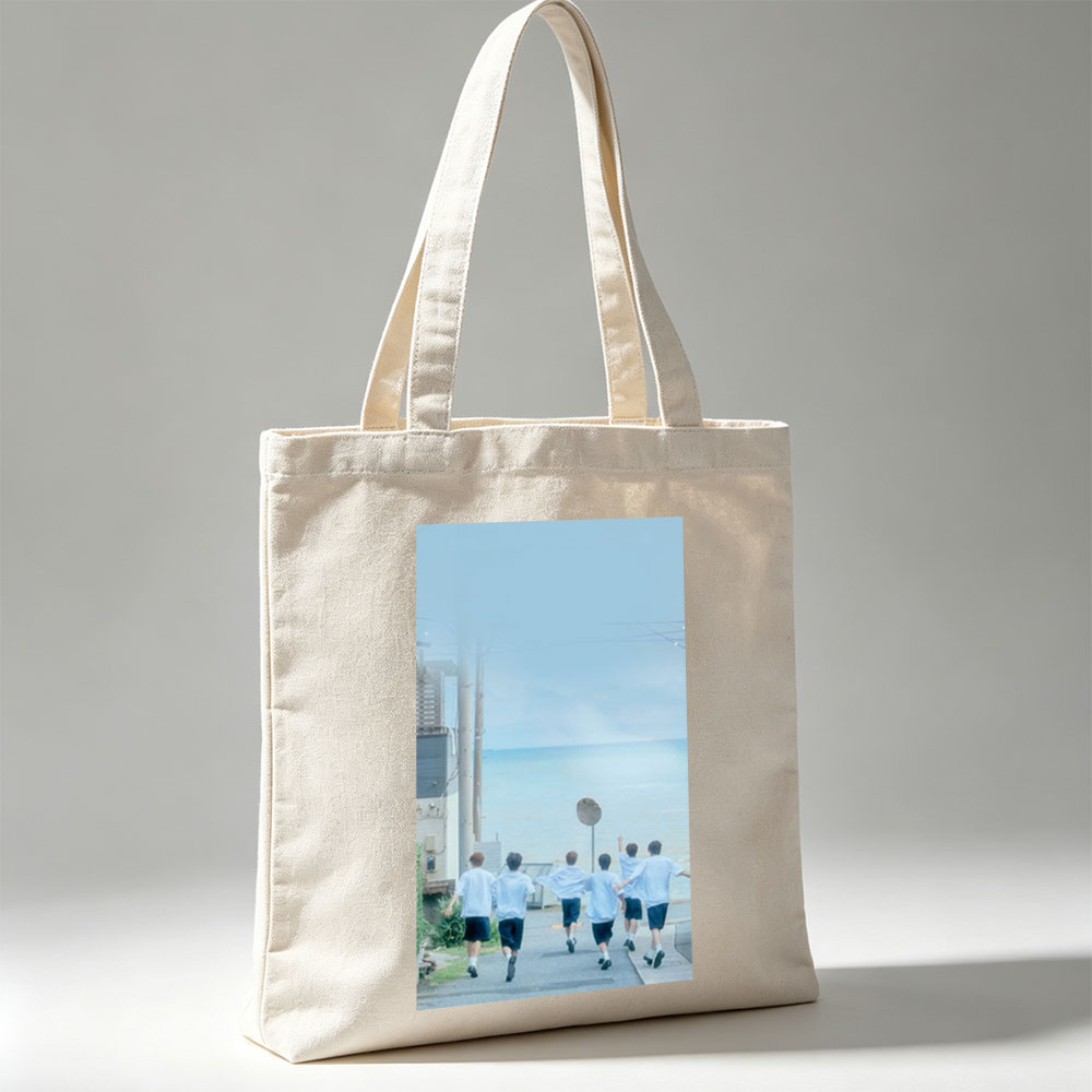 SEVENTEEN Running Toward the Ocean in Light Blue Shirts and Black Shorts - Canvas tote bags