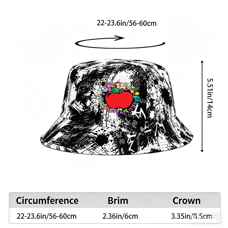 Unisex Classic Graffiti Bucket Hat with Colorful Apple and 