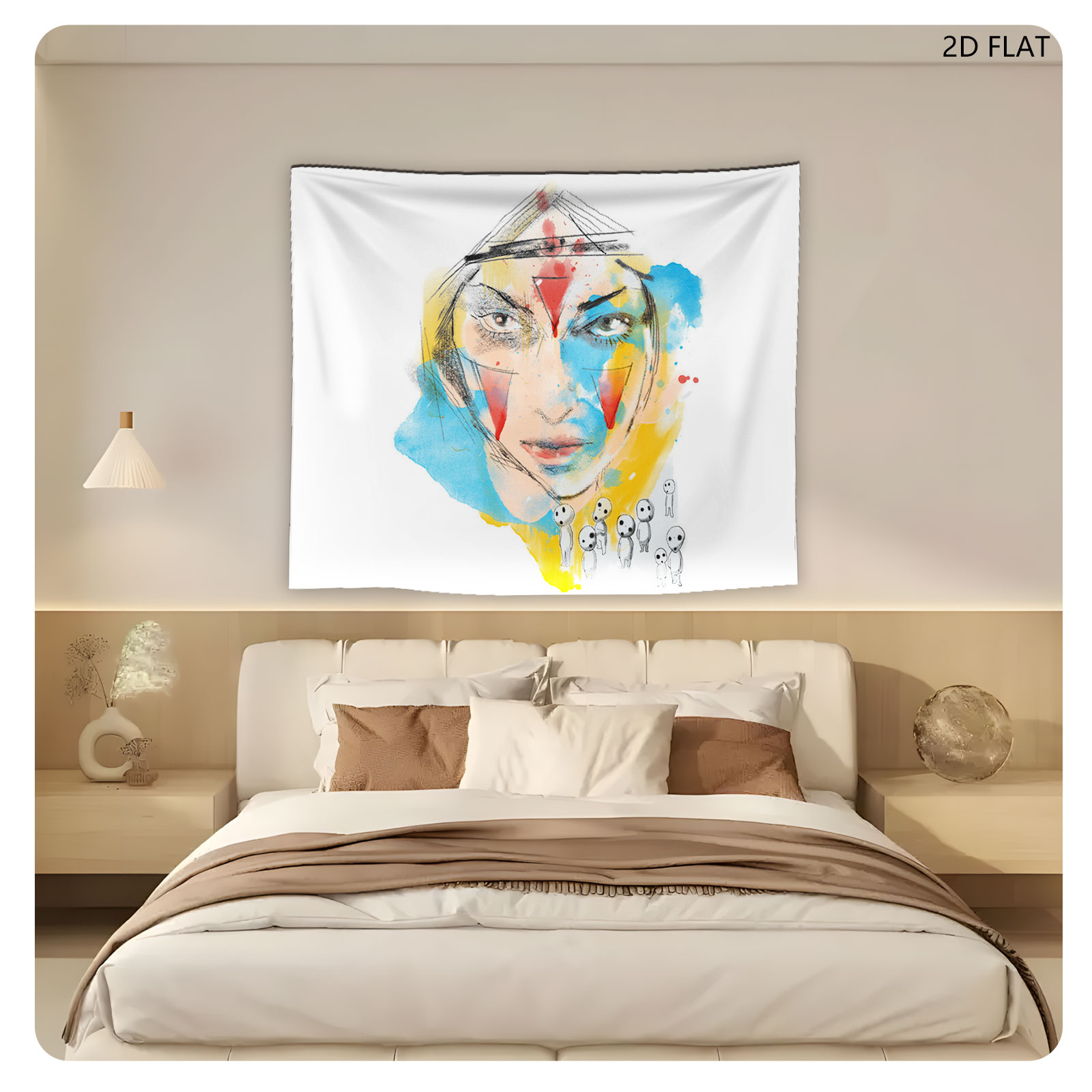 Abstract Portrait with Colorful Geometric Patterns and Miniature Figures - Tapestry