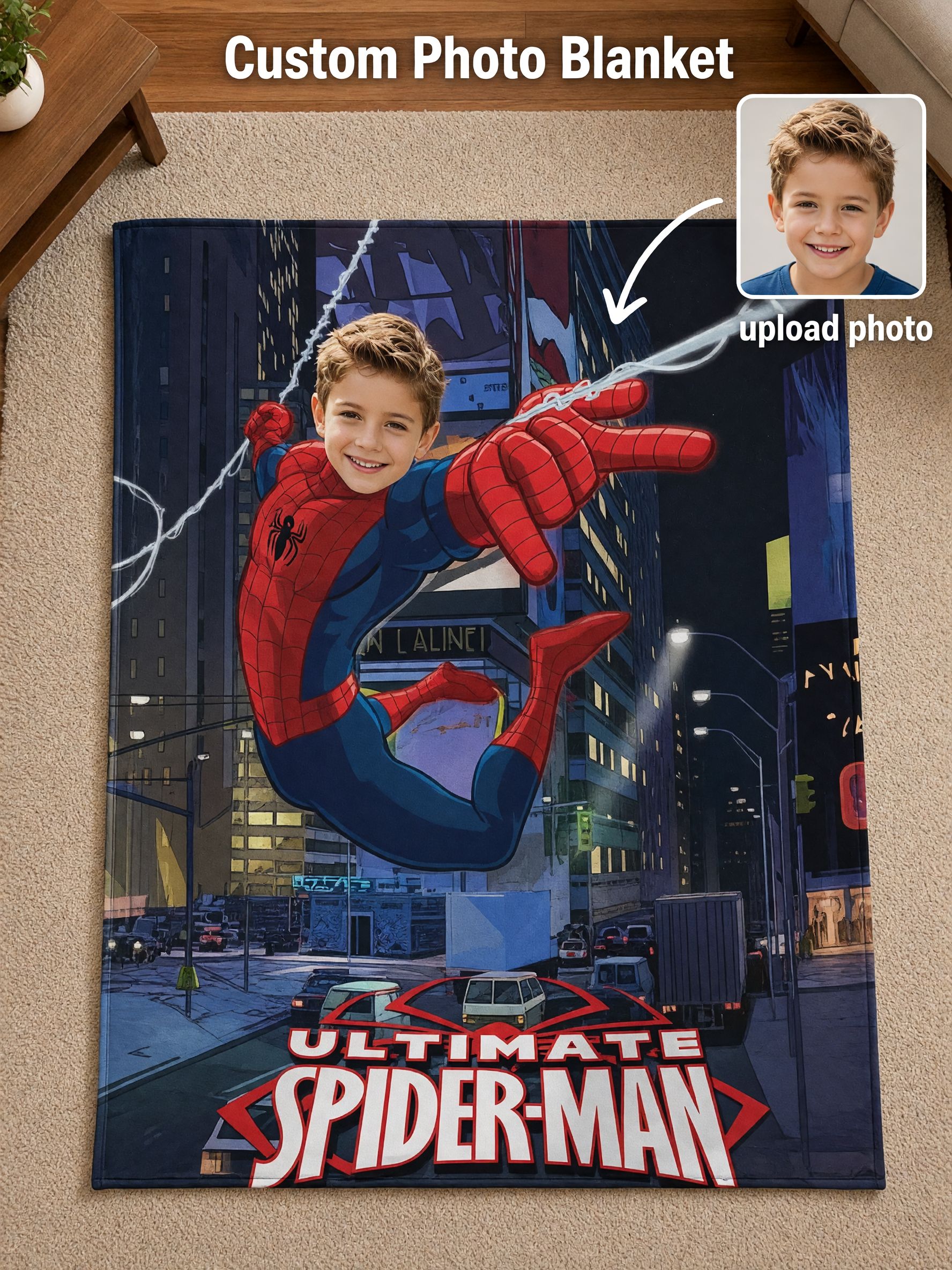 Personalized Superhero Photo Flannel Blanket Custom Face Cozy Plush Throw Ideal Personalized Gift for Kids and Family