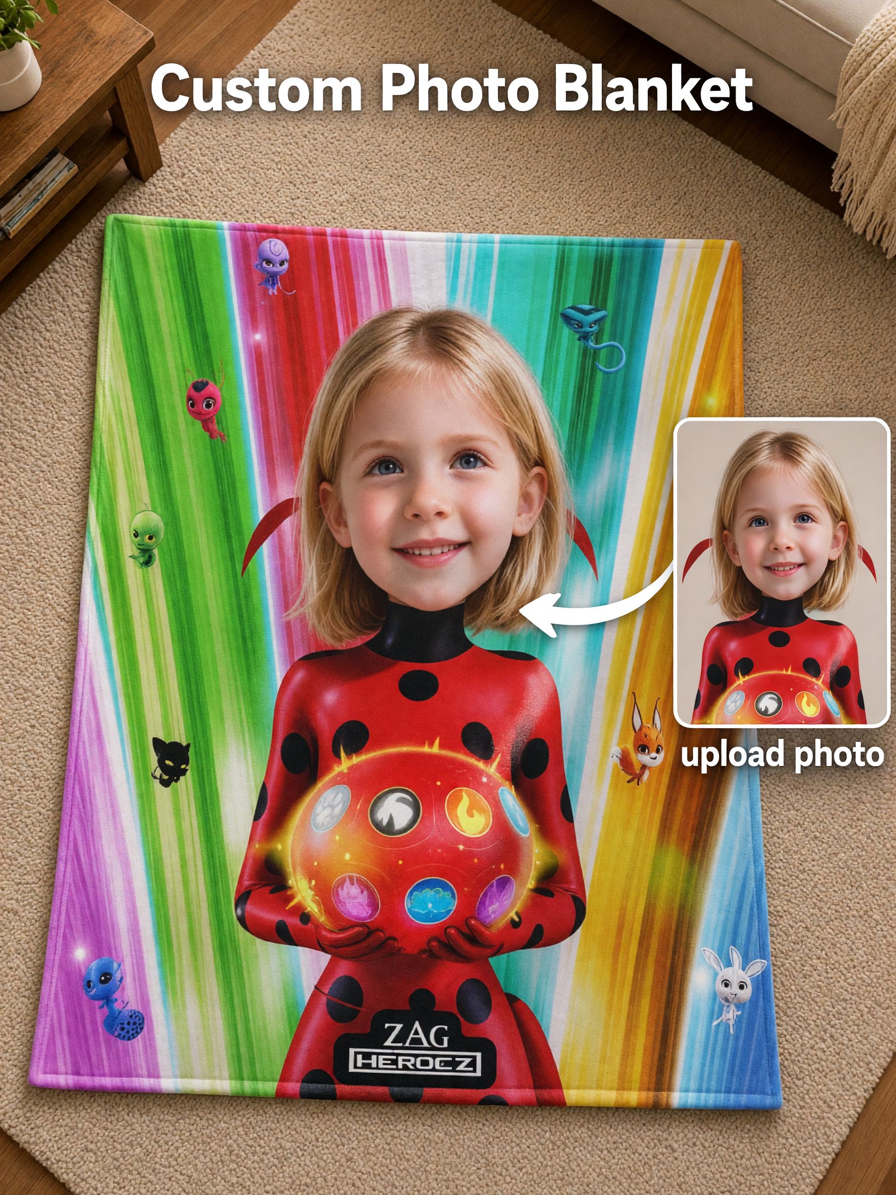 Custom Photo Face Flannel Blanket, Personalized Superhero Throw, Ultra Soft Cozy Keepsake Gift for Kids and Family