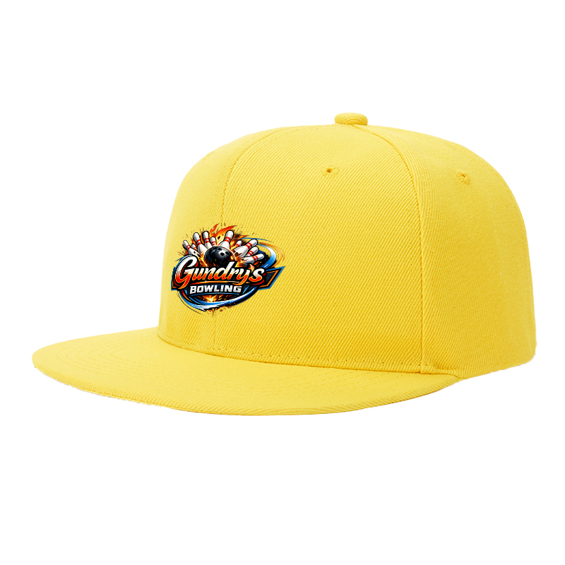 Flat Brim Baseball Cap Gundrys Bowling Flame Logo Streetwear Underground Skate Style for Bowling Alley Urban Players and Hip Hop Enthusiasts