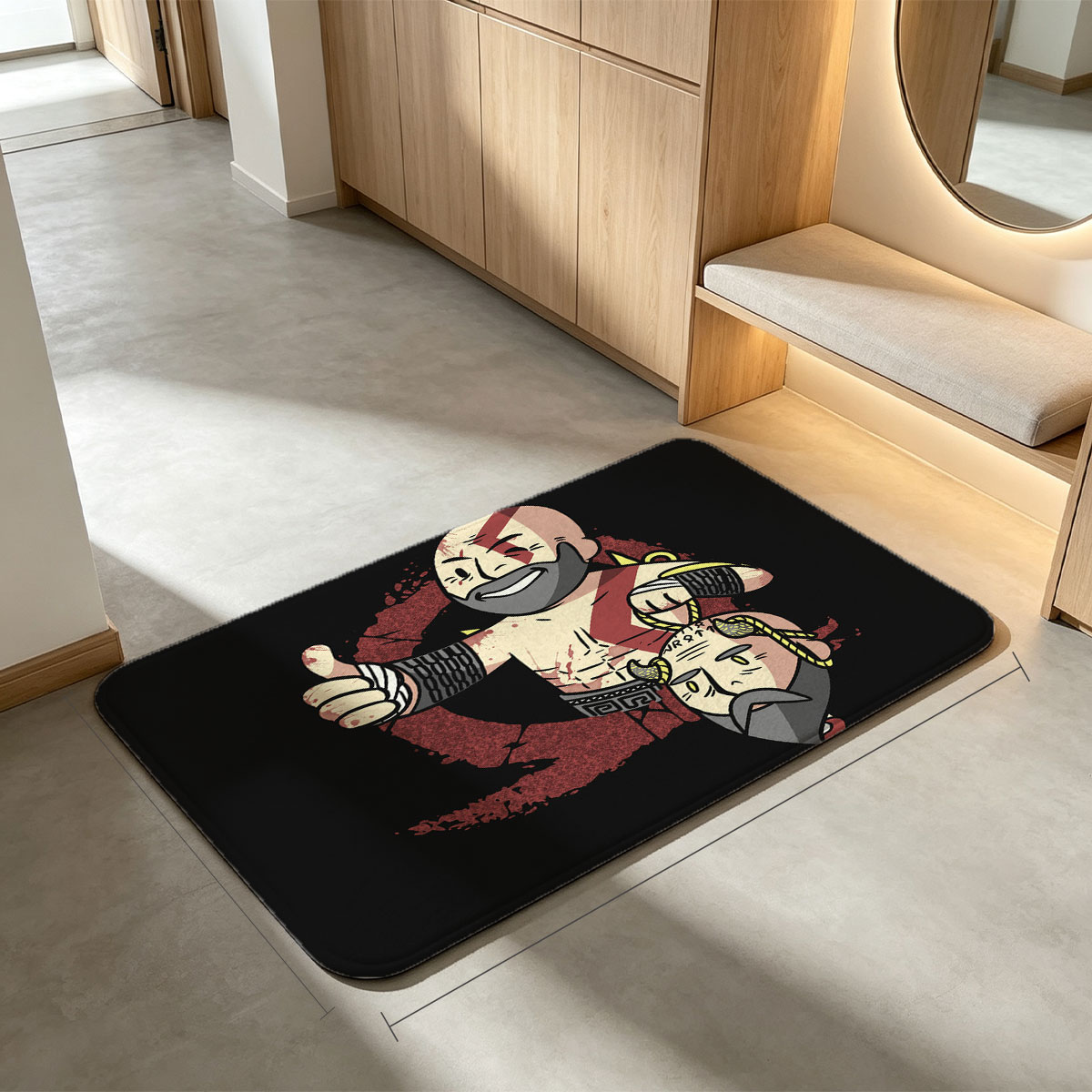 Kratos and Ares in Chibi Style, Mythological Warriors with Bold Expressions - Flannel floor mat